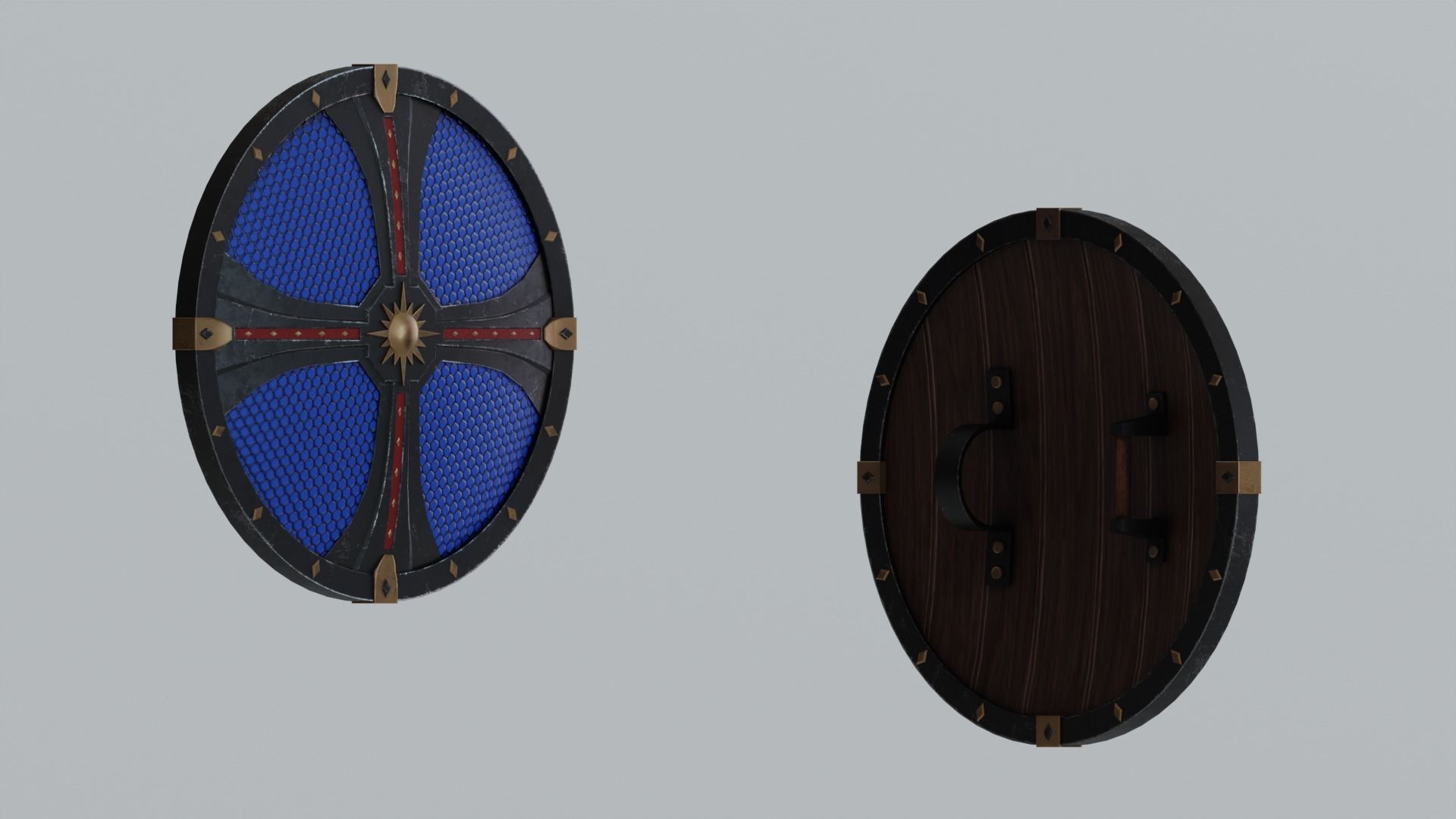 Medieval round wooden shield Low-poly 3D model_14