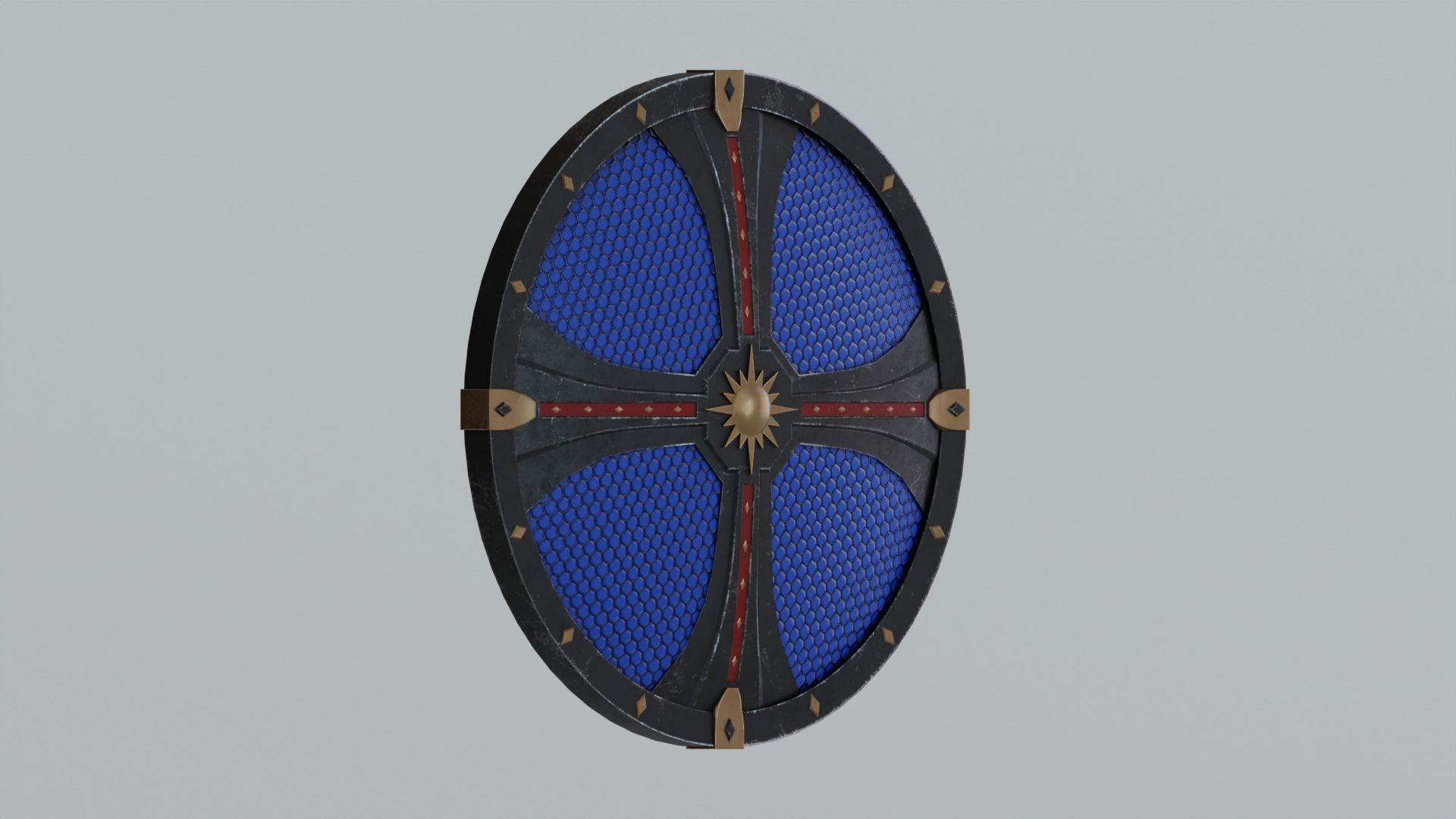 Medieval round wooden shield Low-poly 3D model_4