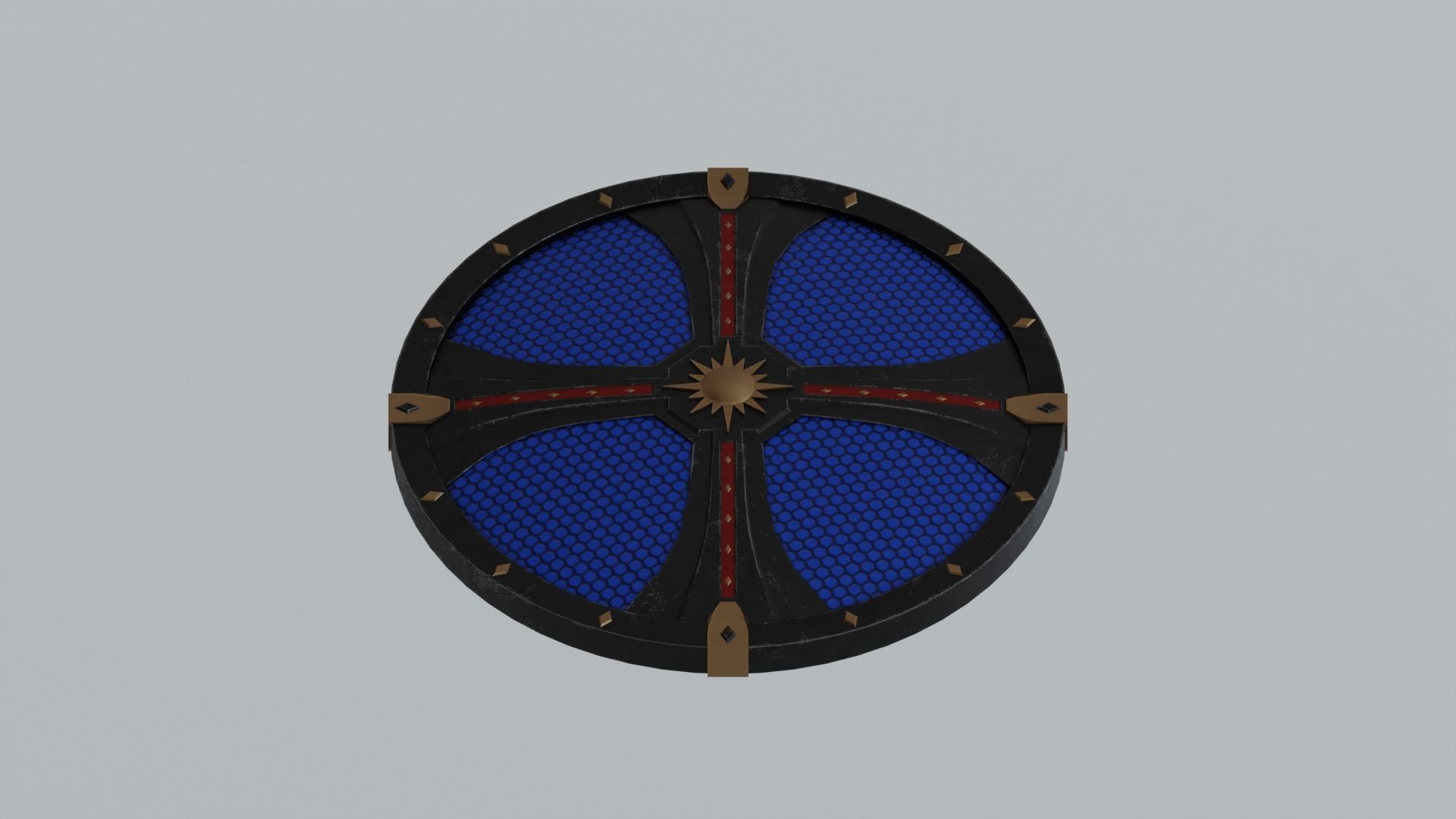 Medieval round wooden shield Low-poly 3D model_9