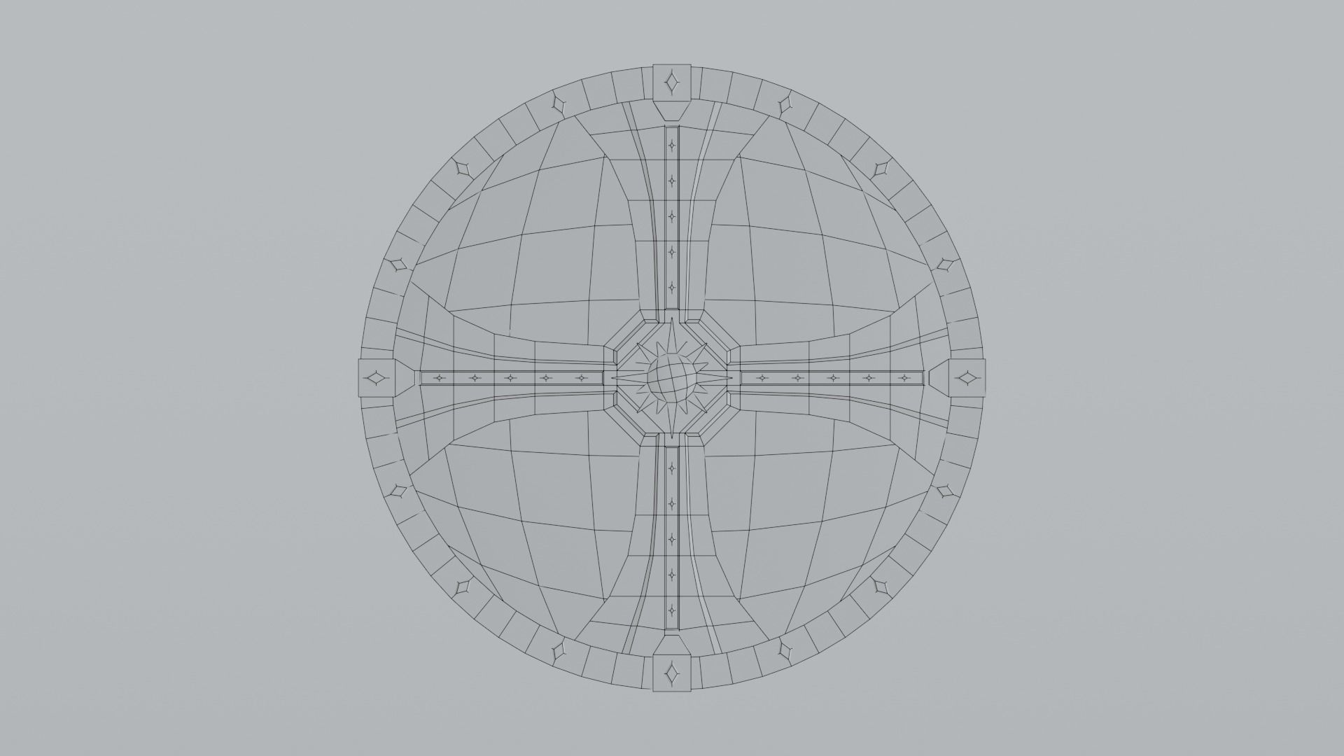 Medieval round wooden shield Low-poly 3D model_16