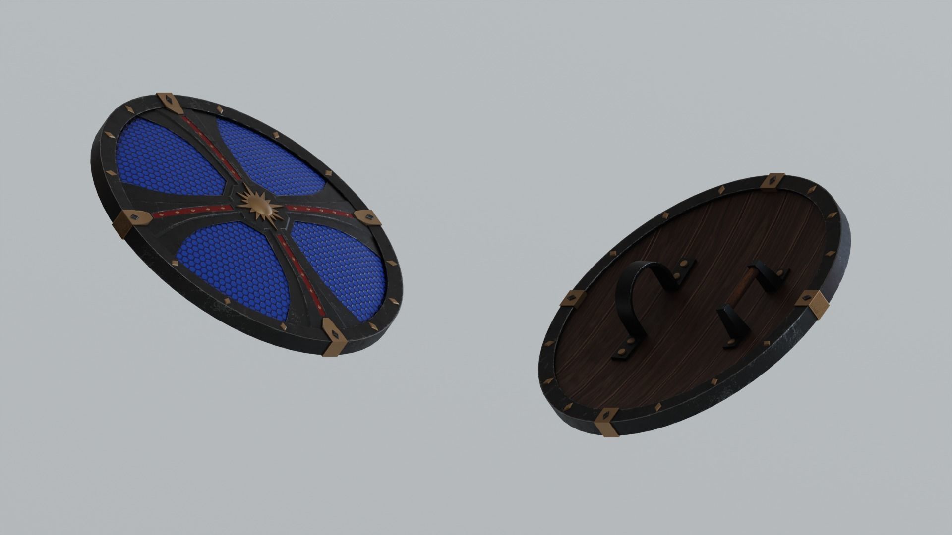 Medieval round wooden shield Low-poly 3D model_15