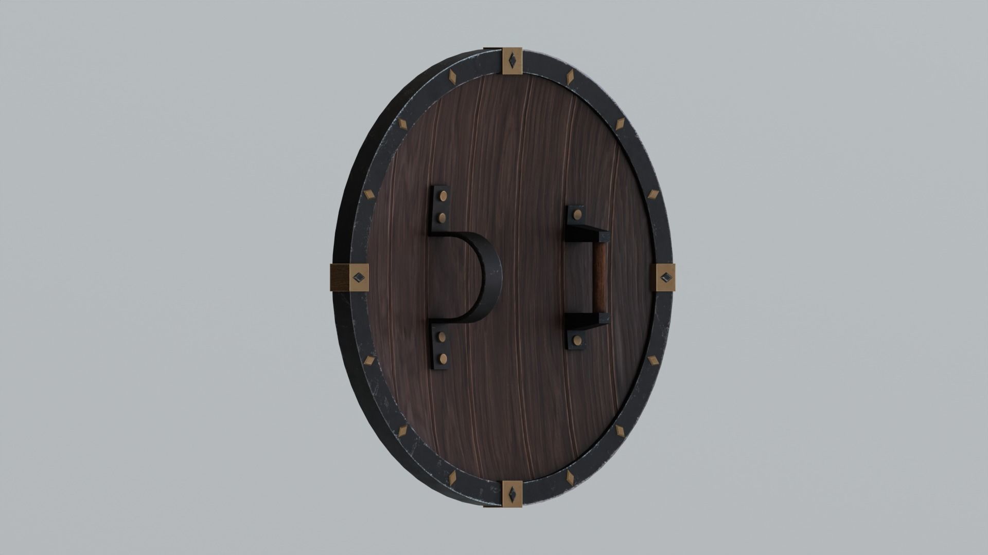 Medieval round wooden shield Low-poly 3D model_7