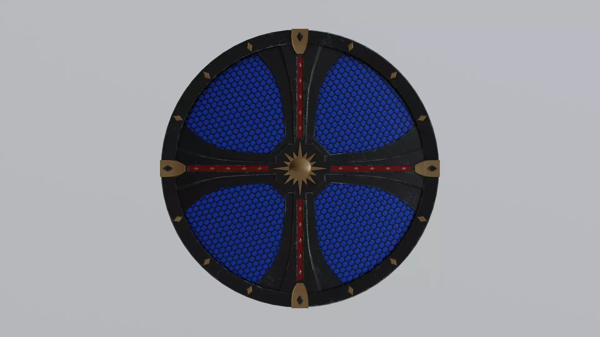 Medieval round wooden shield Low-poly 3D model_0