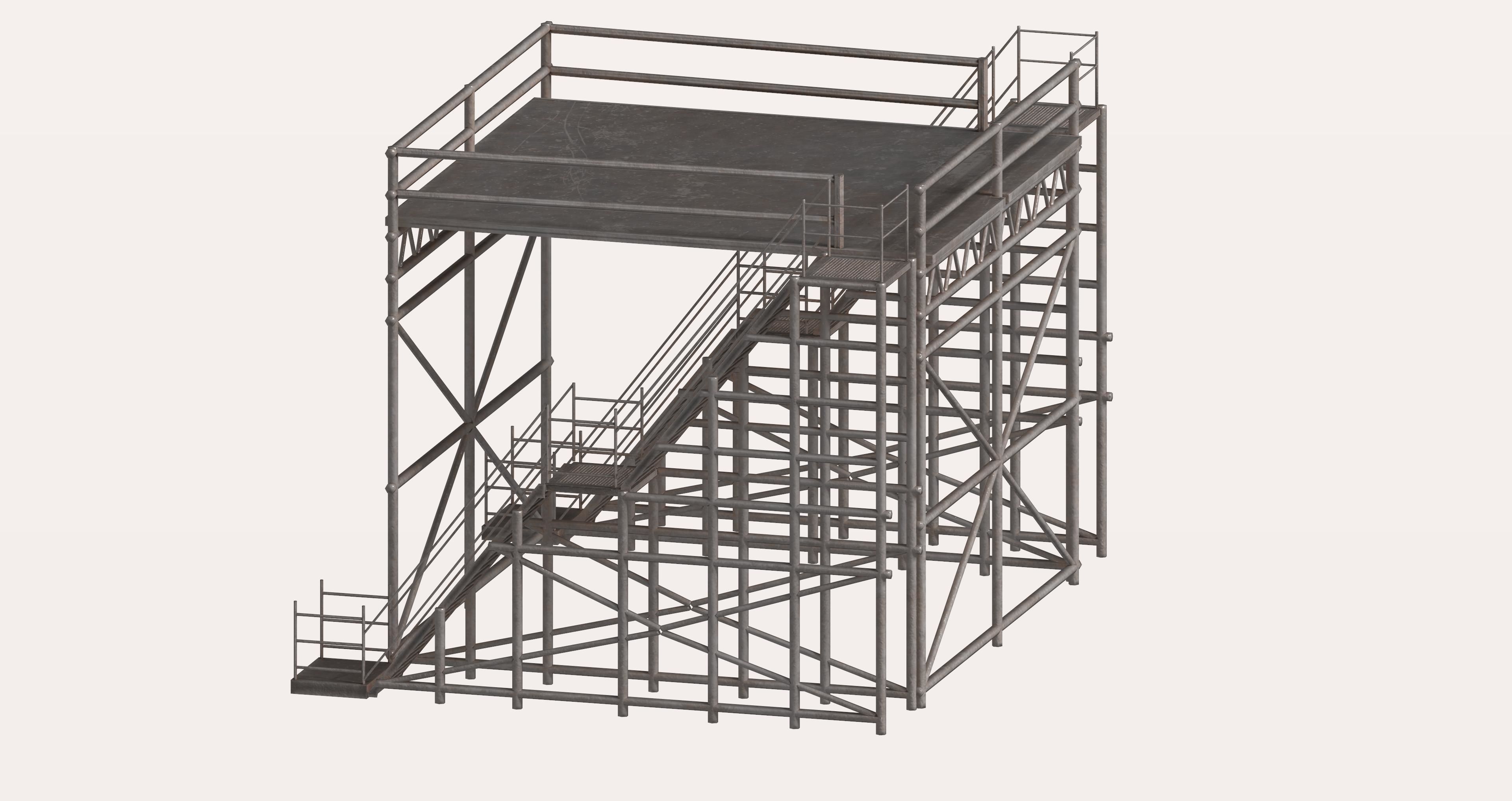 Metal pipe high platform Low-poly 3D model_3