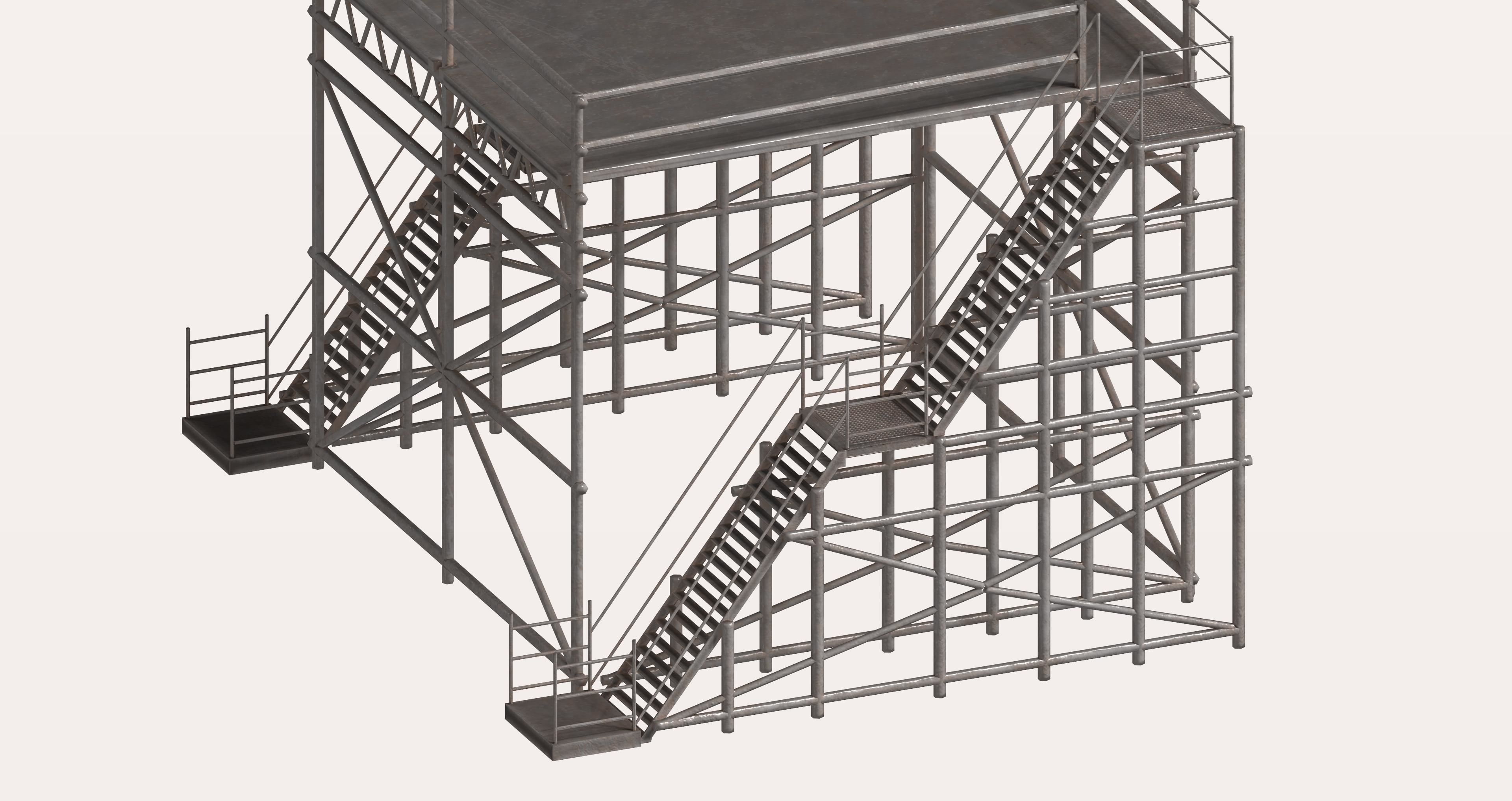 Metal pipe high platform Low-poly 3D model_1