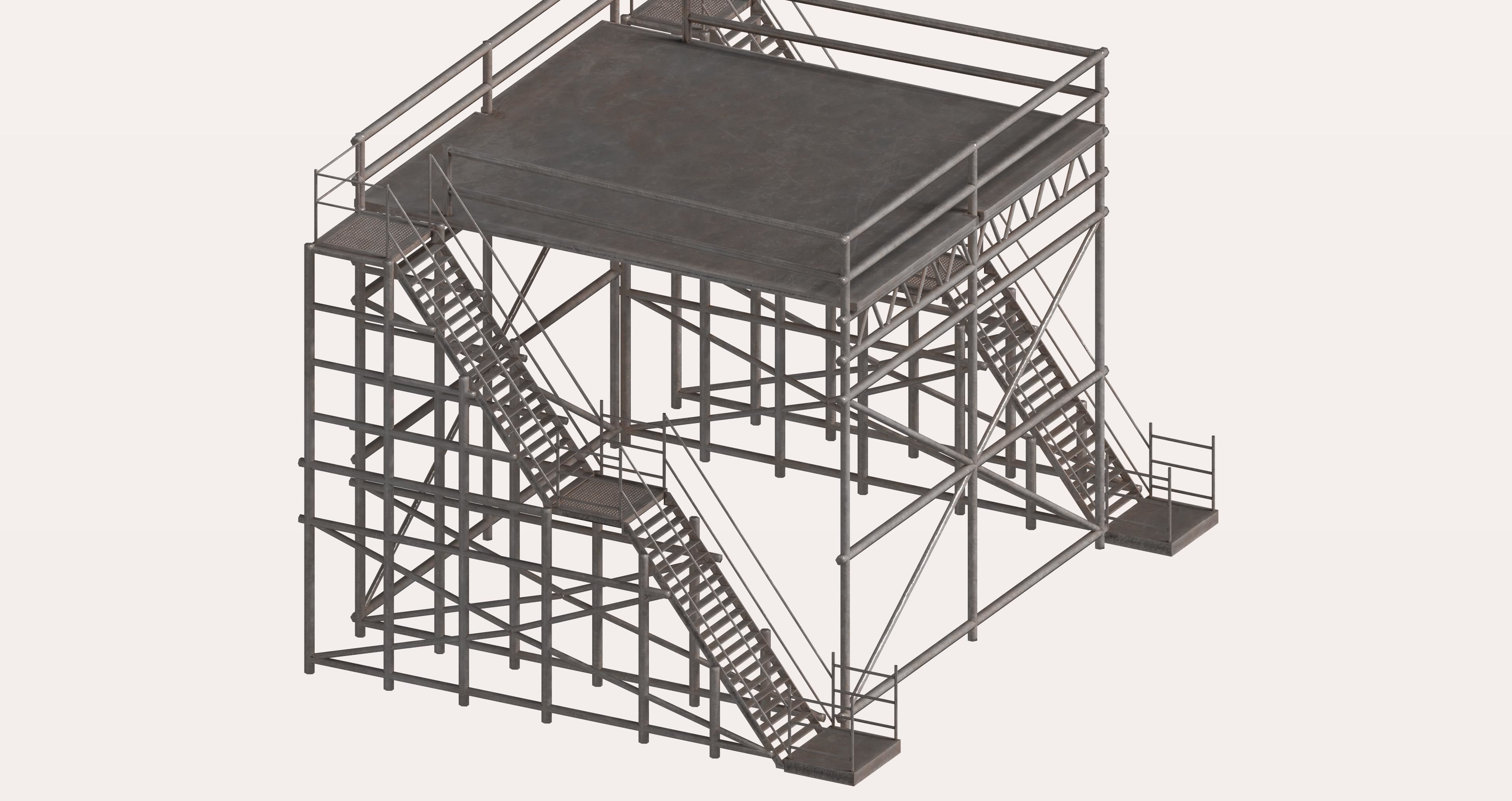 Metal pipe high platform Low-poly 3D model_6