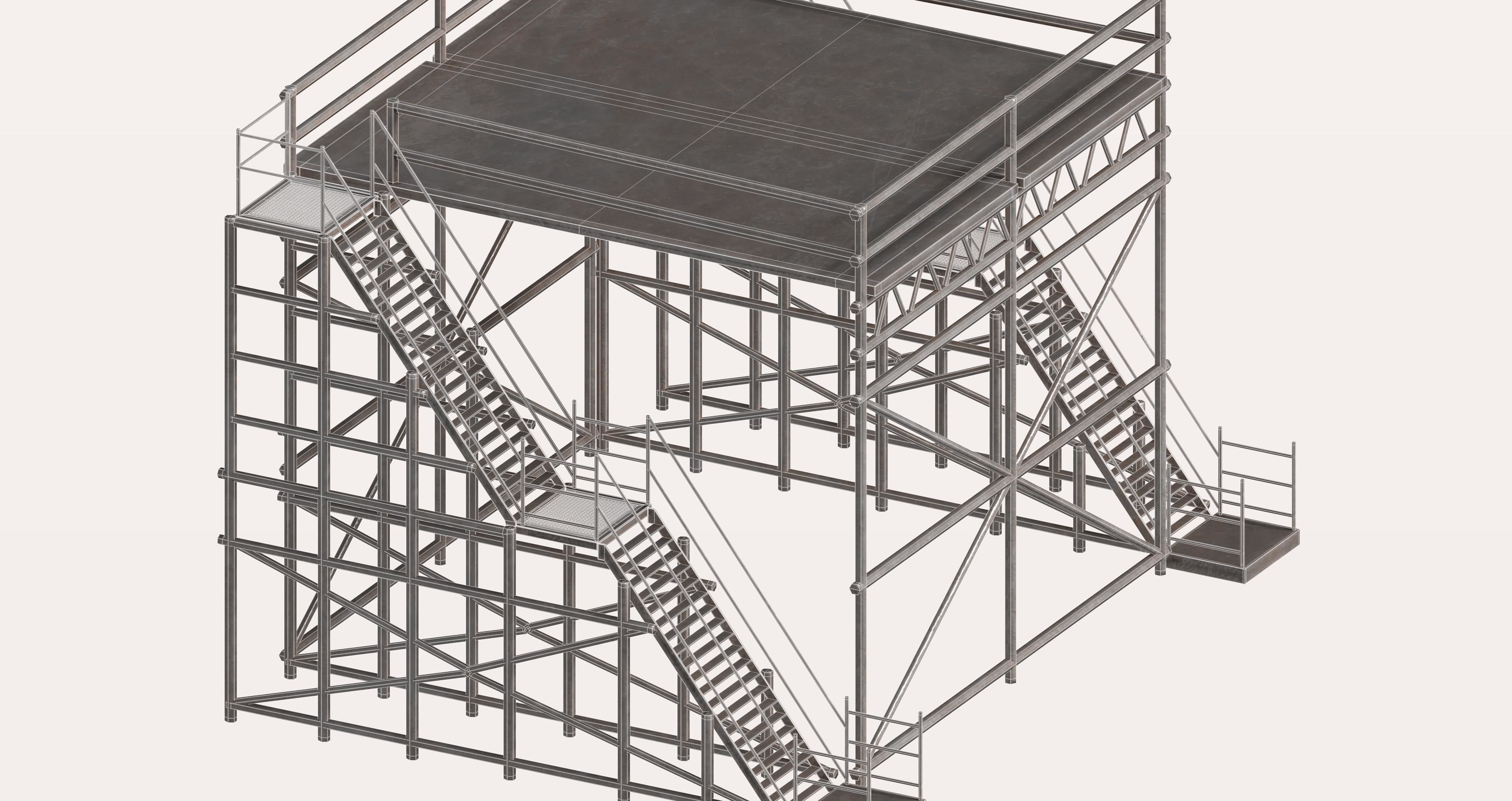 Metal pipe high platform Low-poly 3D model_7