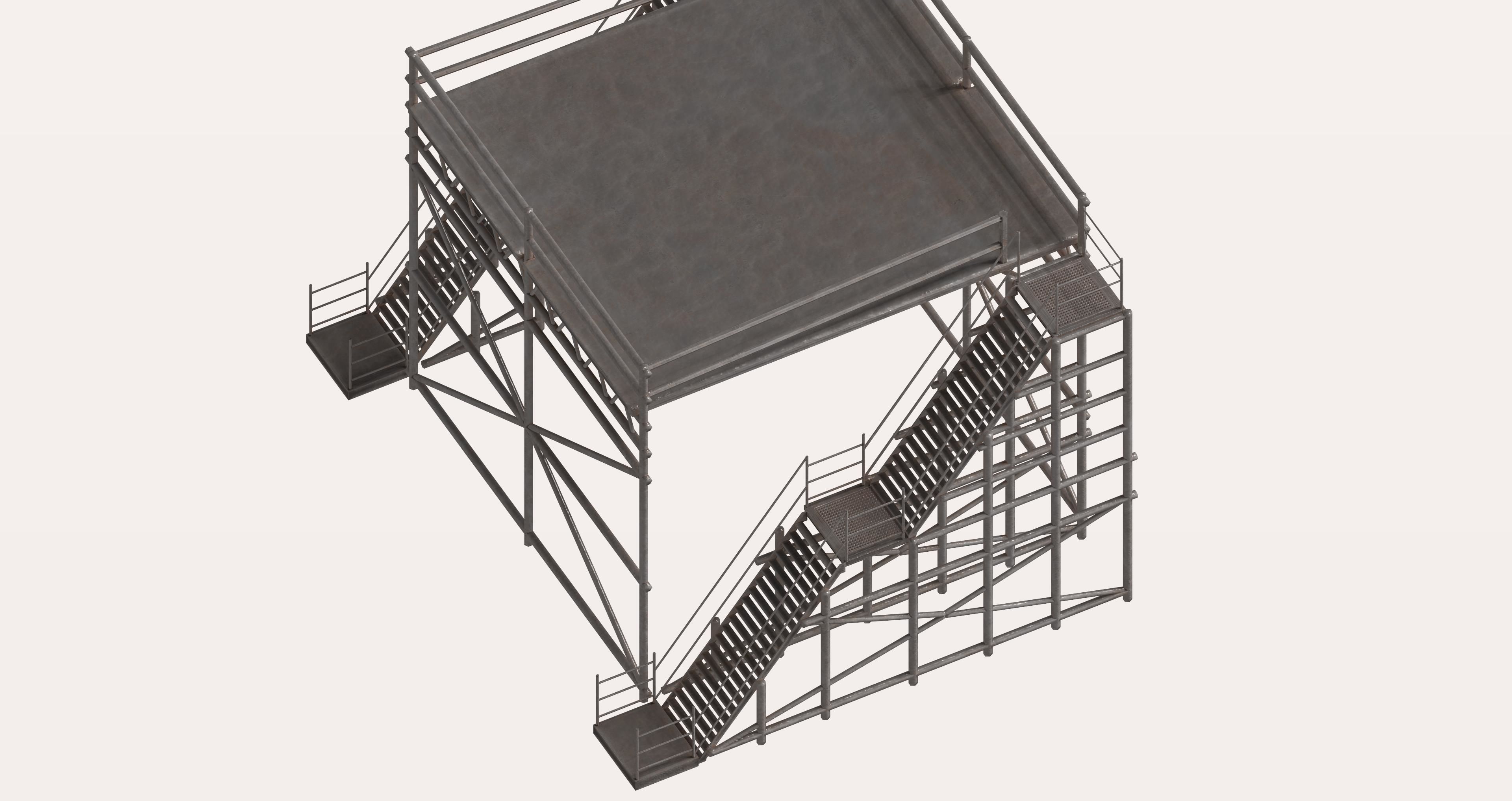 Metal pipe high platform Low-poly 3D model_2