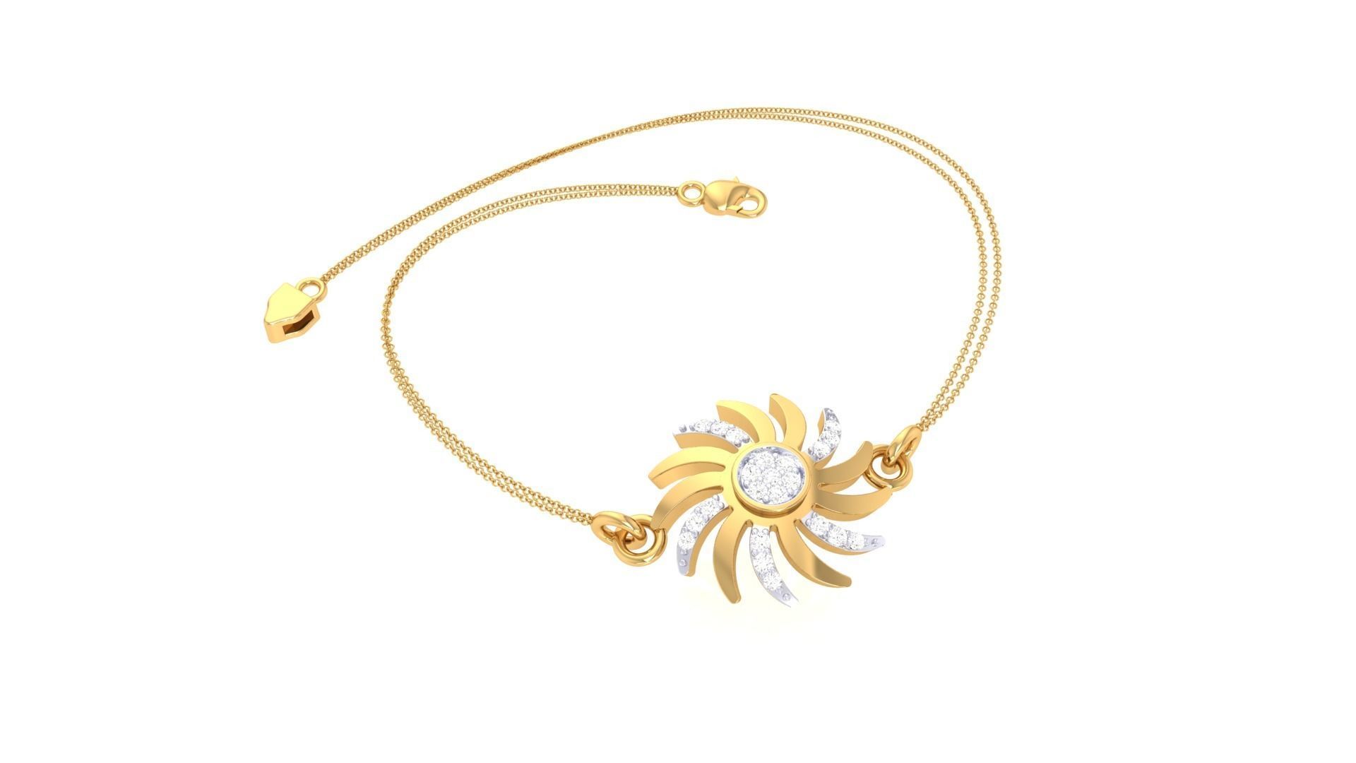 Flower Women Light wt Diamond Bracelet 3dm stl obj gltf glb 3mf 3D print model_3