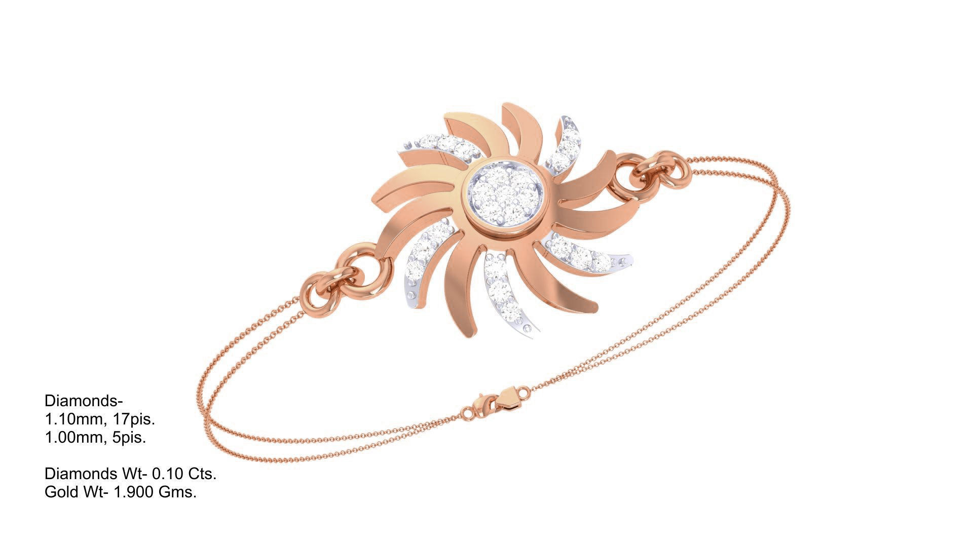 Flower Women Light wt Diamond Bracelet 3dm stl obj gltf glb 3mf 3D print model_8