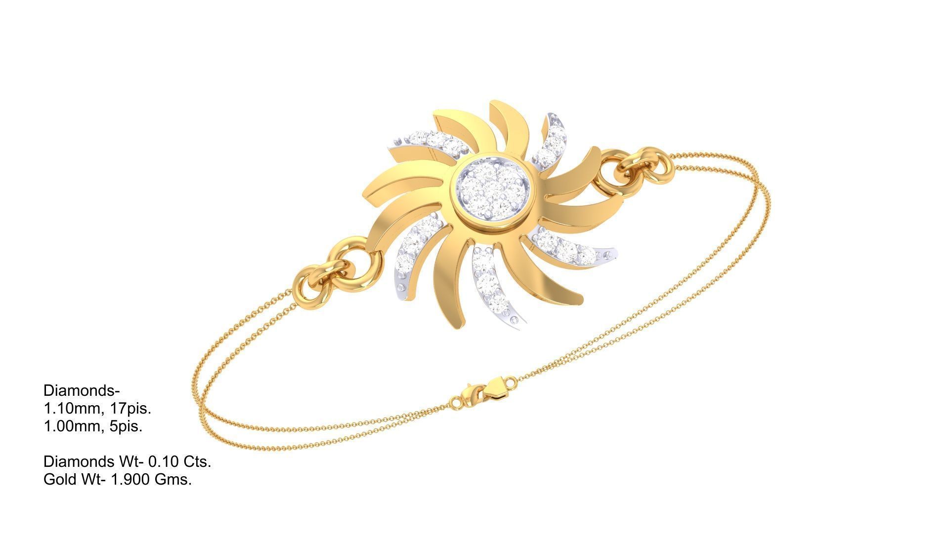 Flower Women Light wt Diamond Bracelet 3dm stl obj gltf glb 3mf 3D print model_6