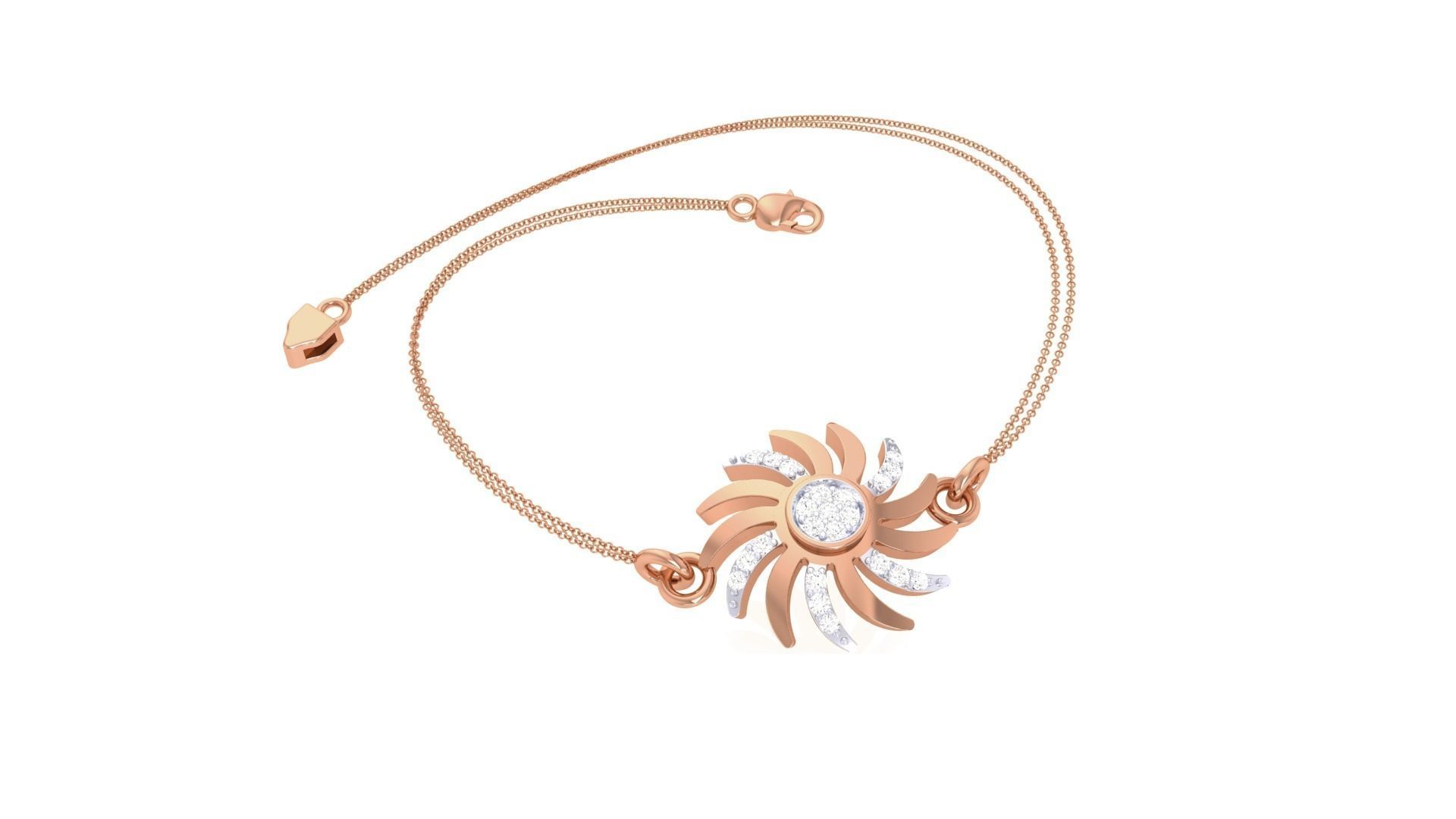 Flower Women Light wt Diamond Bracelet 3dm stl obj gltf glb 3mf 3D print model_4