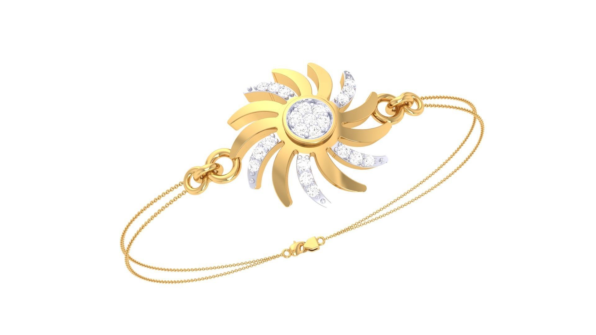 Flower Women Light wt Diamond Bracelet 3dm stl obj gltf glb 3mf 3D print model_2