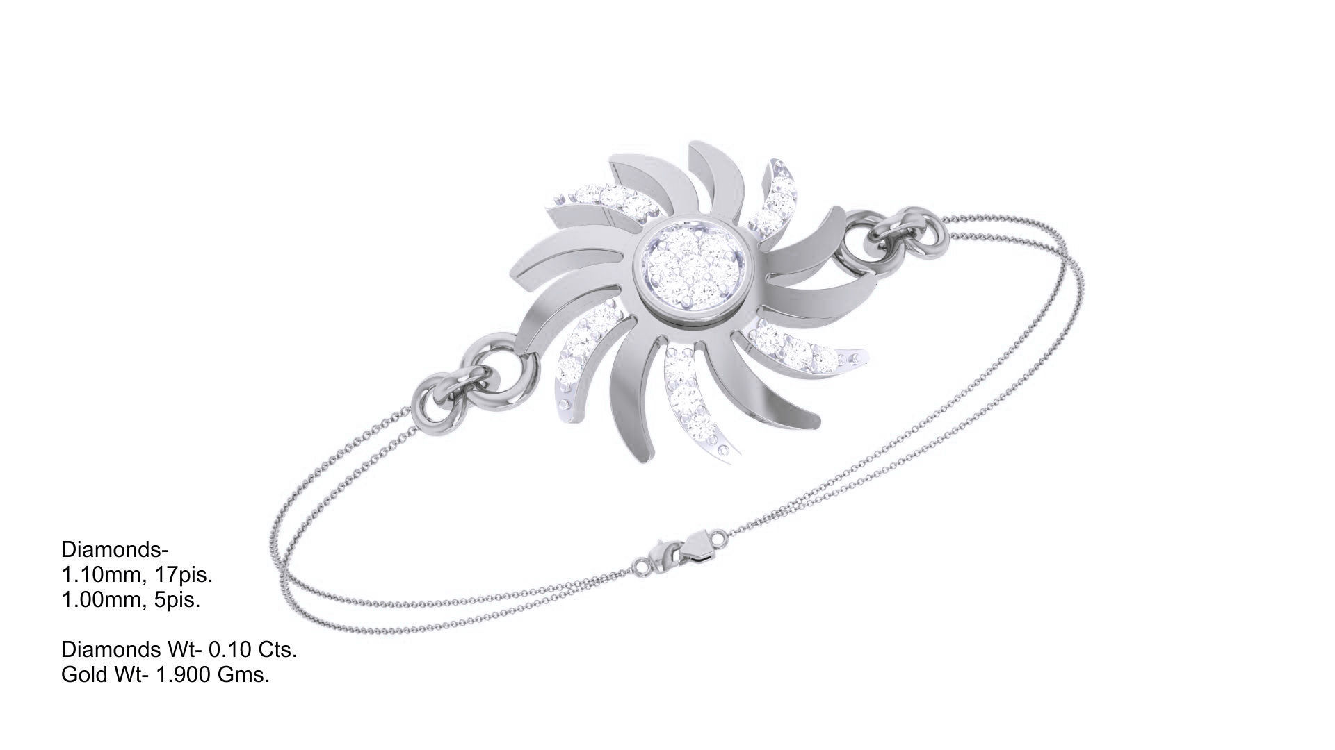 Flower Women Light wt Diamond Bracelet 3dm stl obj gltf glb 3mf 3D print model_7