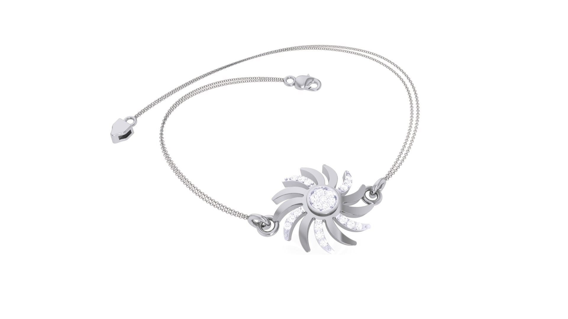 Flower Women Light wt Diamond Bracelet 3dm stl obj gltf glb 3mf 3D print model_5