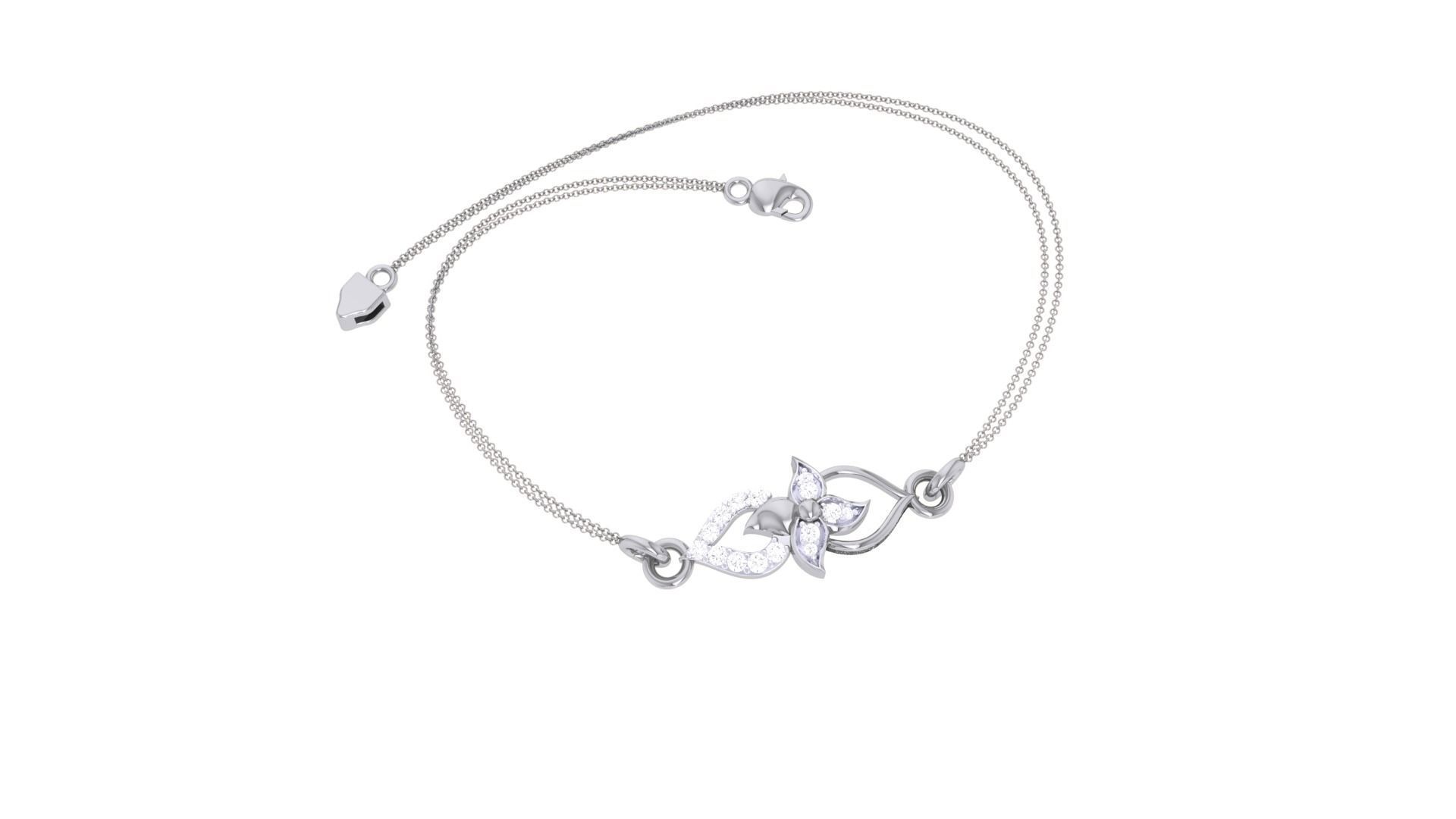 Flower Women Light wt Diamond Bracelet 3dm stl obj gltf glb 3mf 3D print model_5