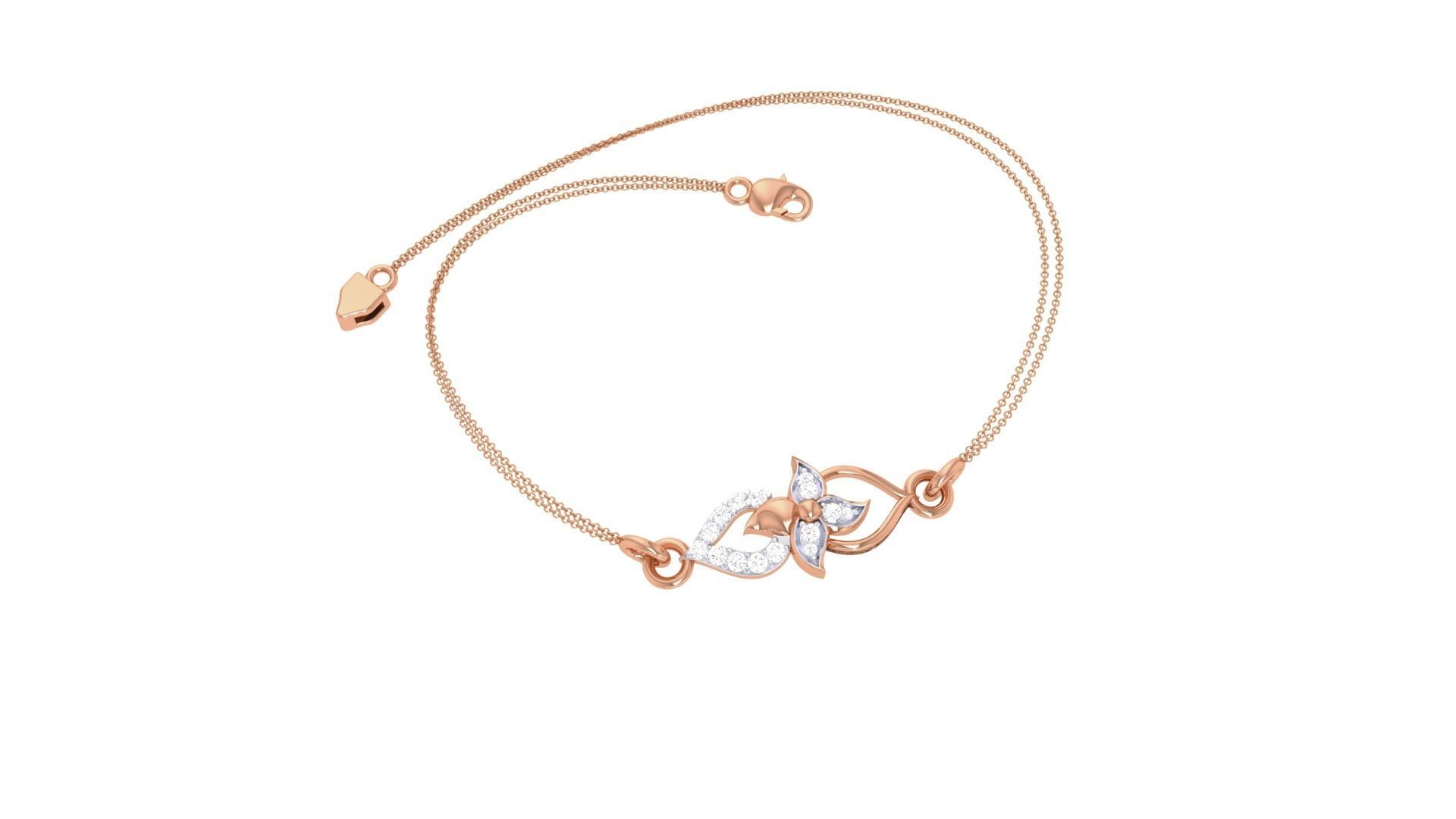 Flower Women Light wt Diamond Bracelet 3dm stl obj gltf glb 3mf 3D print model_4