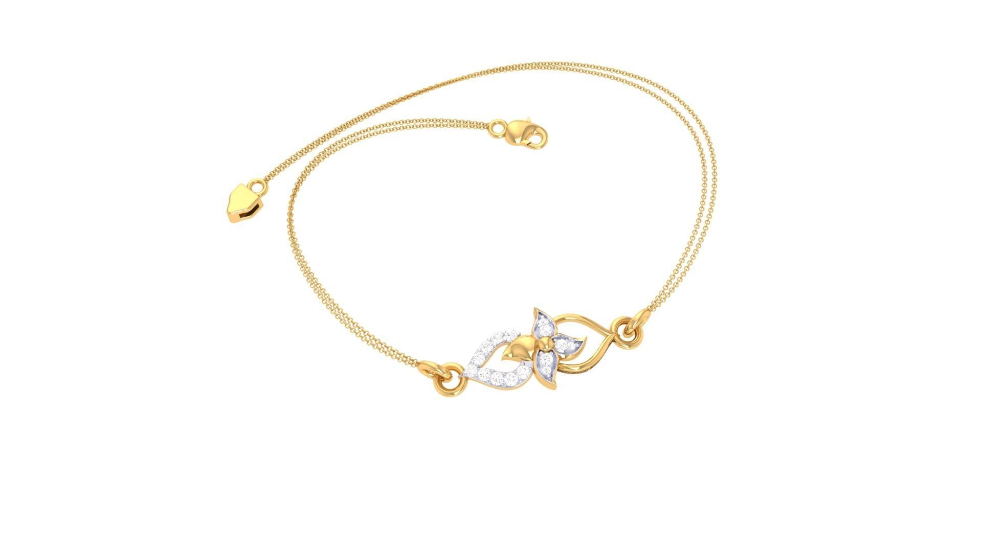 Flower Women Light wt Diamond Bracelet 3dm stl obj gltf glb 3mf 3D print model_3