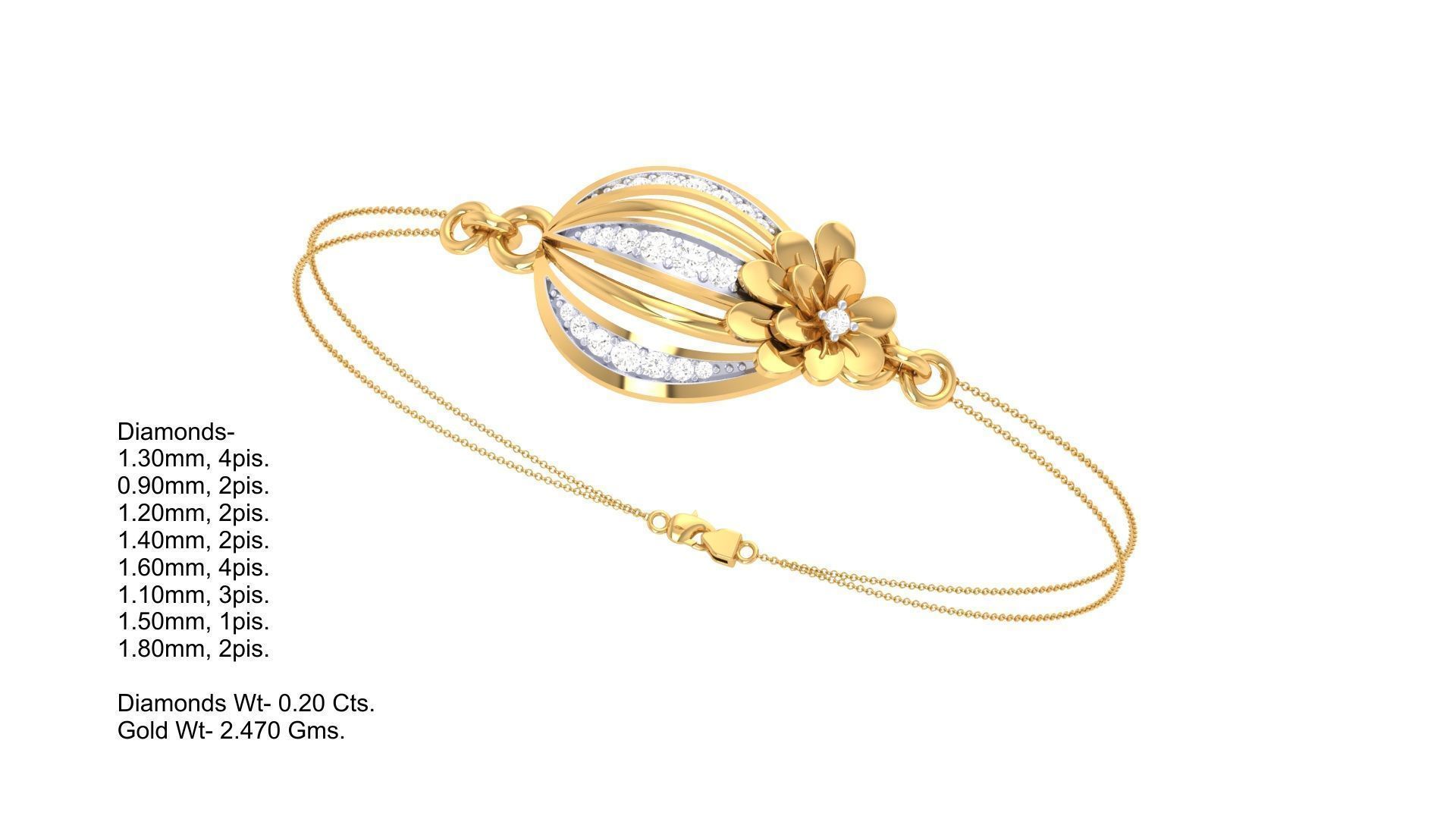Flower Women Light wt Diamond Bracelet 3dm stl obj gltf glb 3mf  3D print model_6