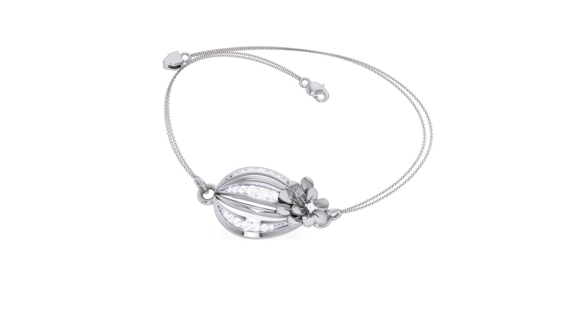 Flower Women Light wt Diamond Bracelet 3dm stl obj gltf glb 3mf  3D print model_4