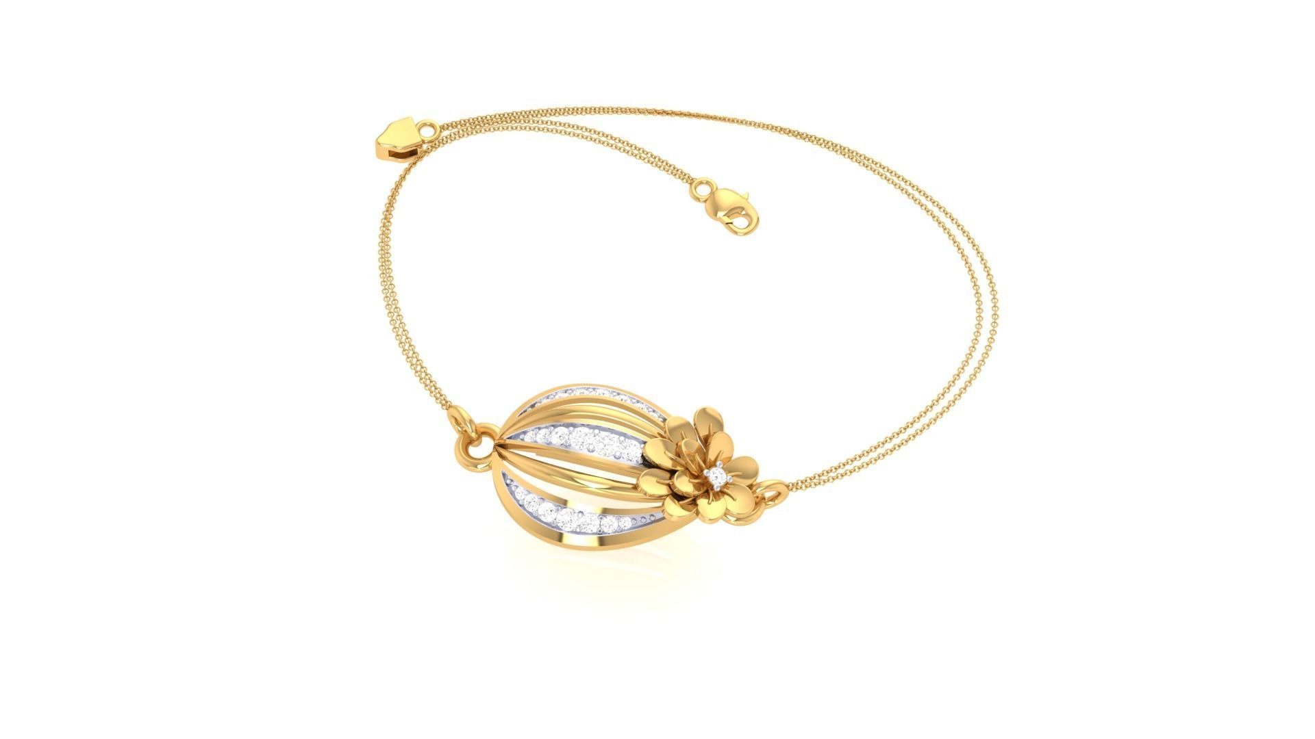 Flower Women Light wt Diamond Bracelet 3dm stl obj gltf glb 3mf  3D print model_5