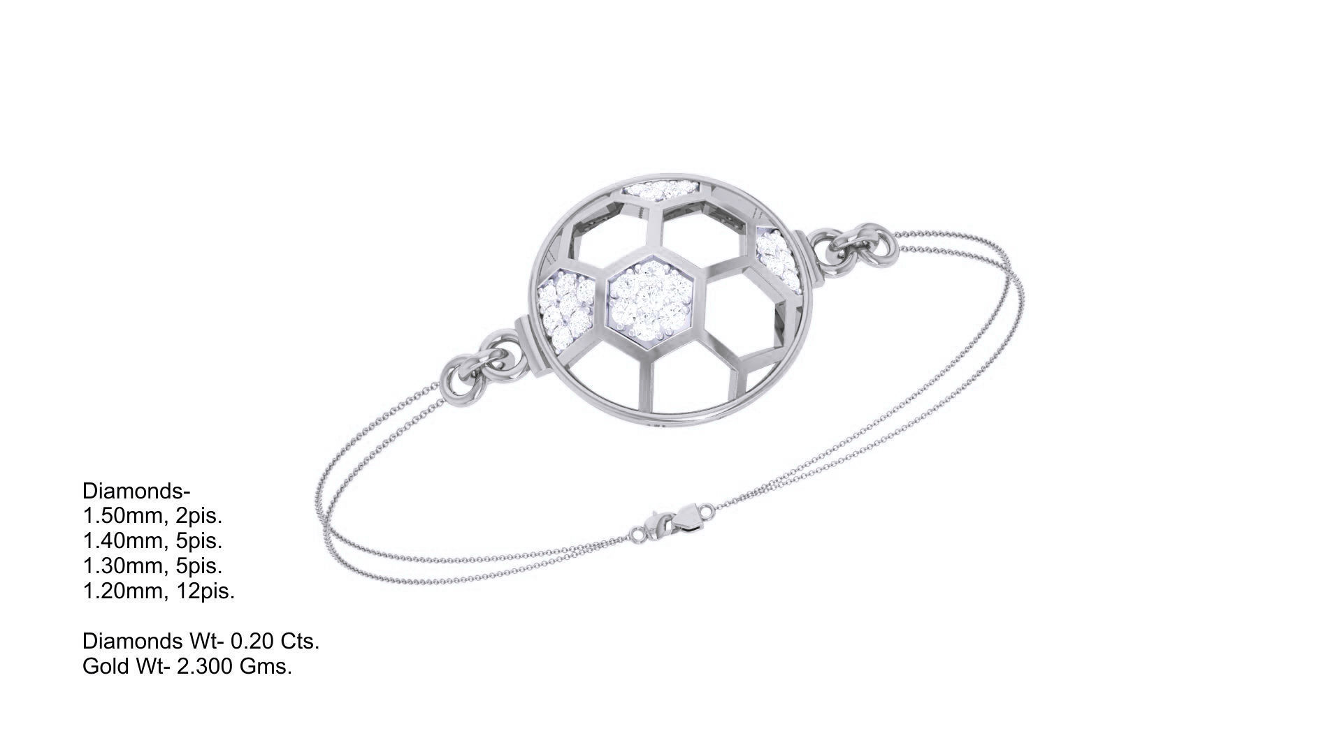 Football Women Light wt Diamond Bracelet 3dm stl obj gltf 3D print model_8