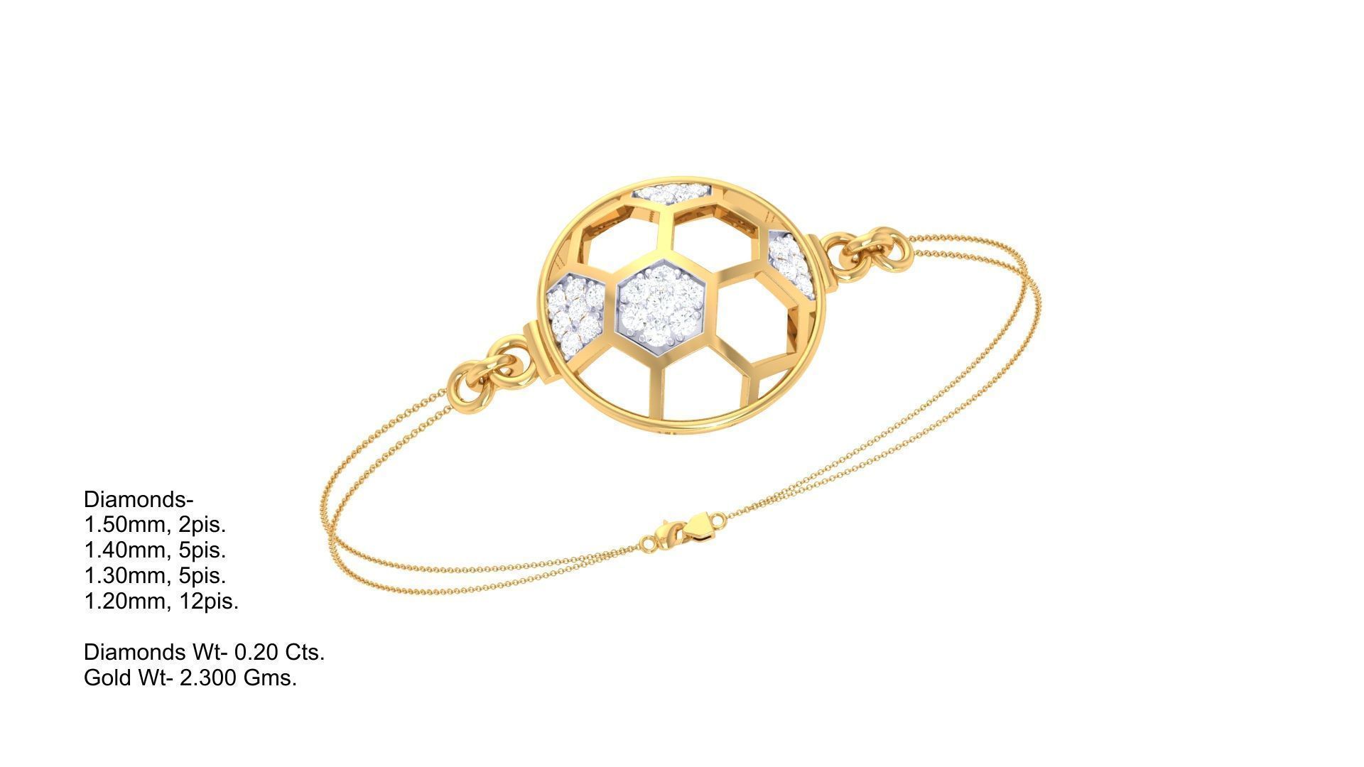 Football Women Light wt Diamond Bracelet 3dm stl obj gltf 3D print model_6