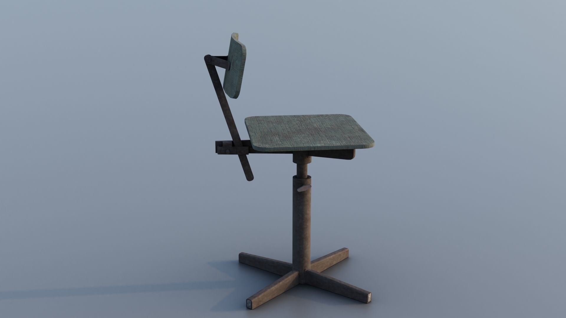 Old rusty broken rotating wooden chair Low-poly 3D model_3