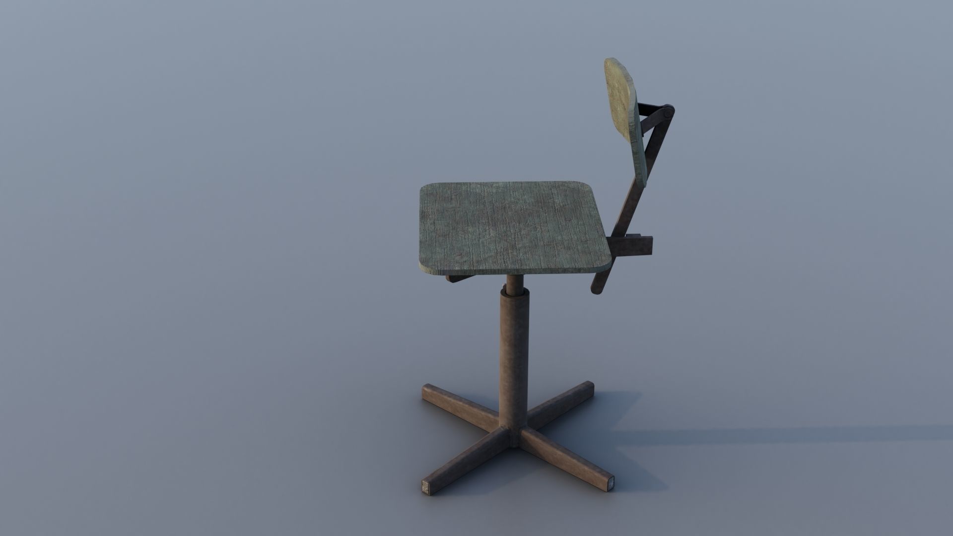 Old rusty broken rotating wooden chair Low-poly 3D model_1