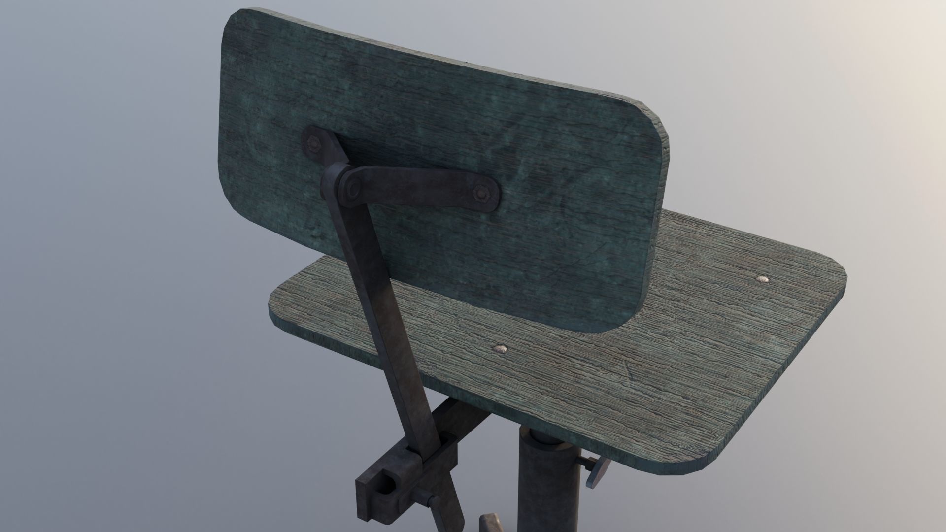 Old rusty broken rotating wooden chair Low-poly 3D model_8