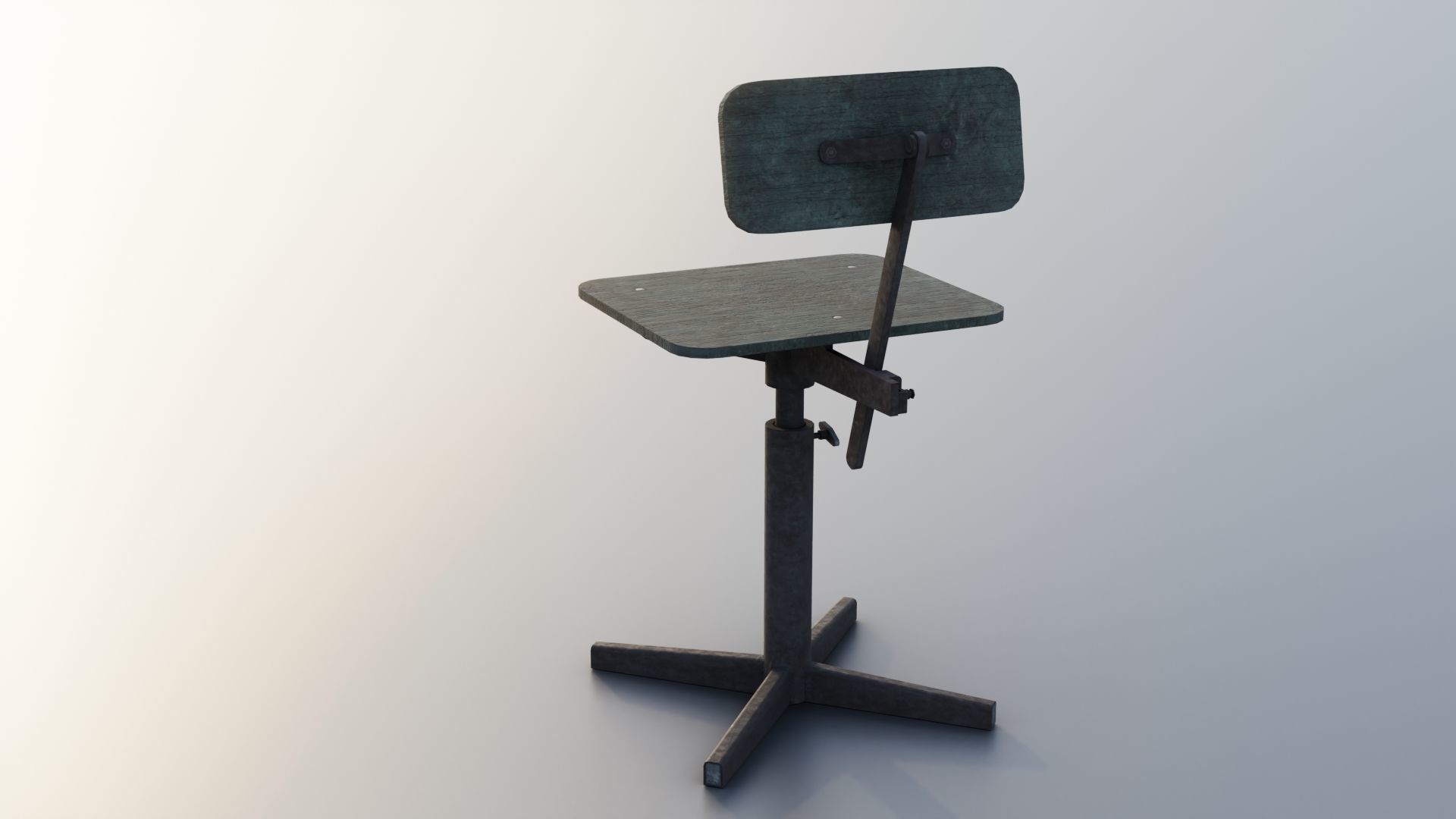 Old rusty broken rotating wooden chair Low-poly 3D model_2