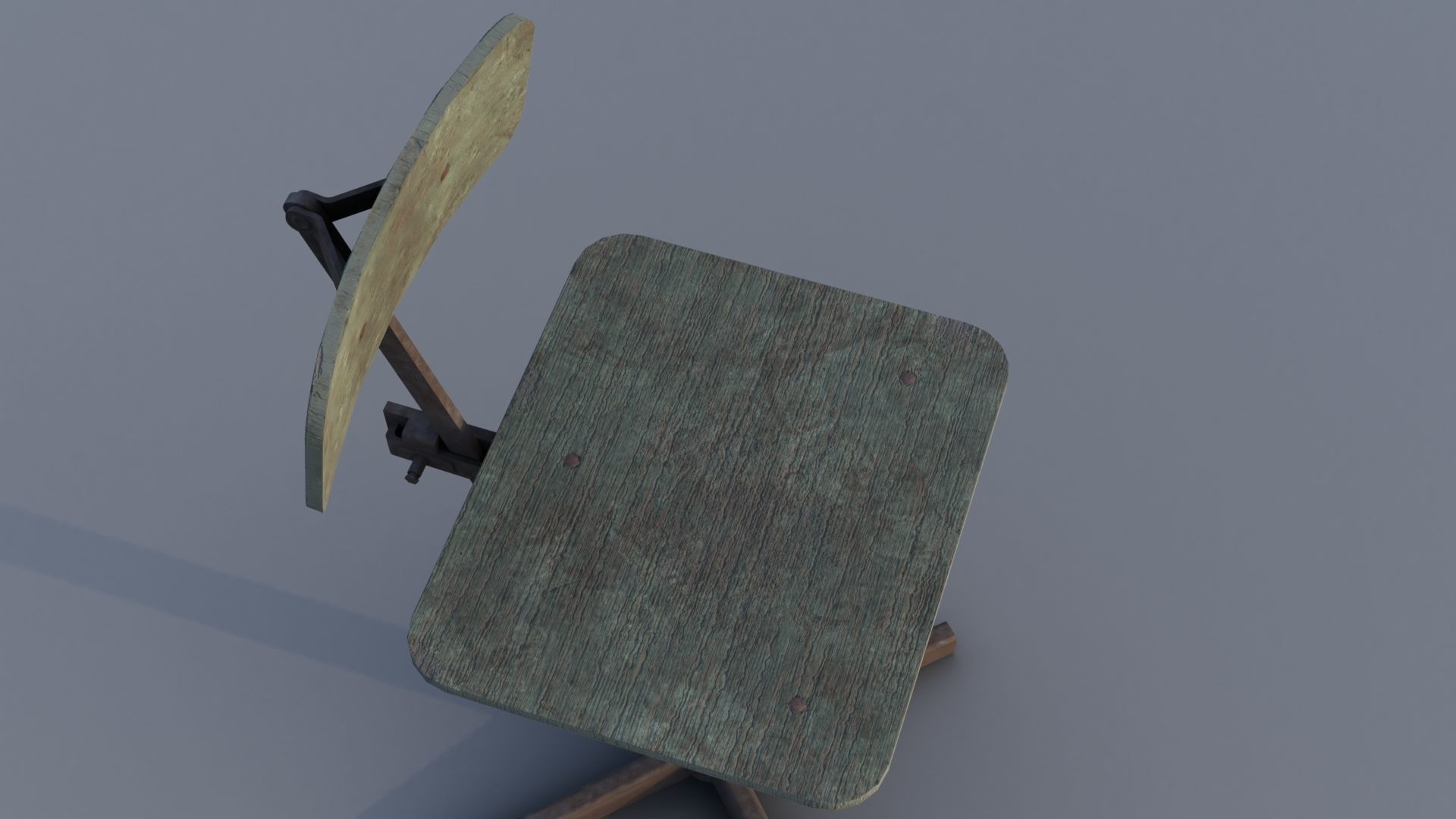 Old rusty broken rotating wooden chair Low-poly 3D model_4