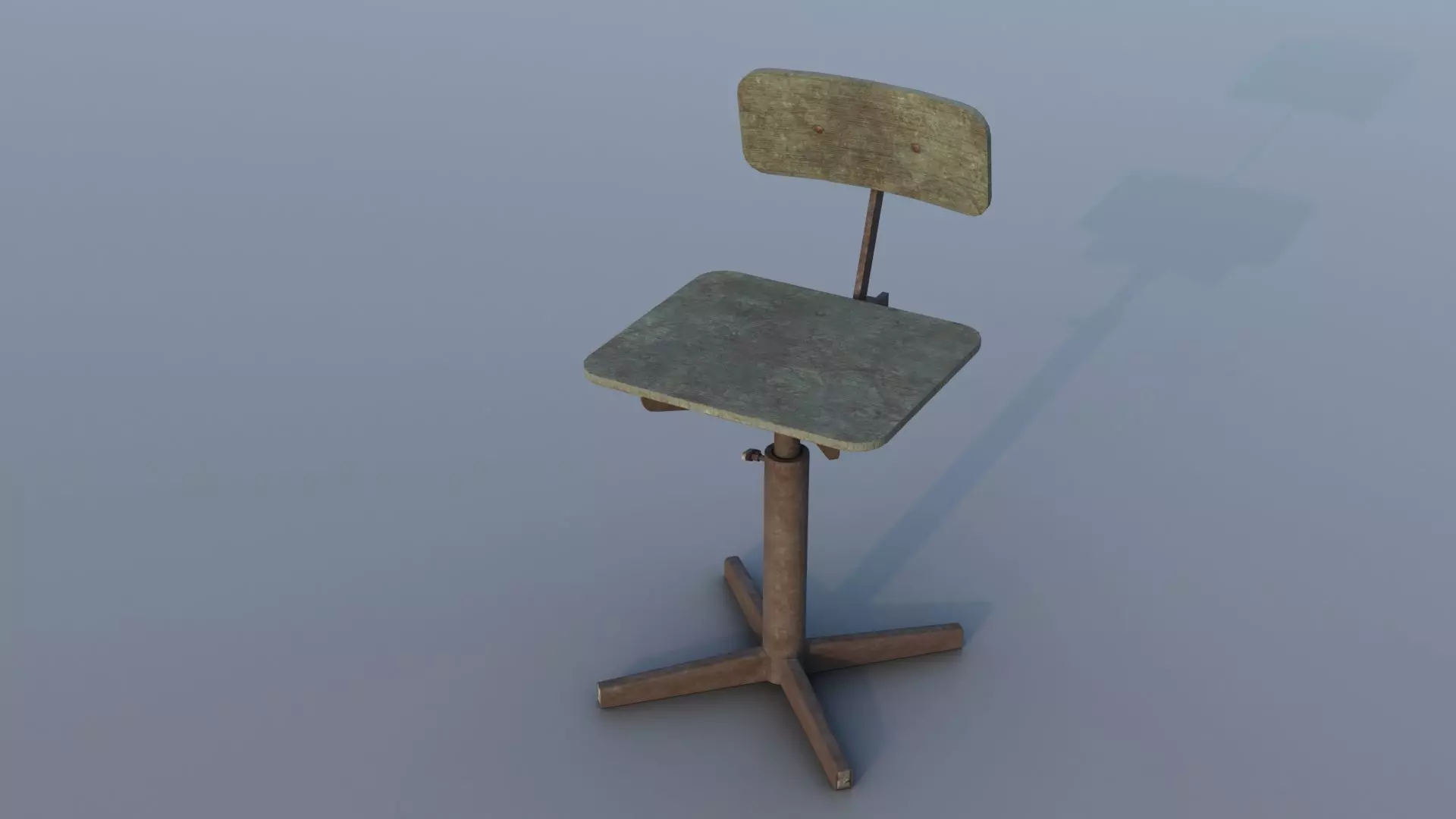 Old rusty broken rotating wooden chair Low-poly 3D model_0