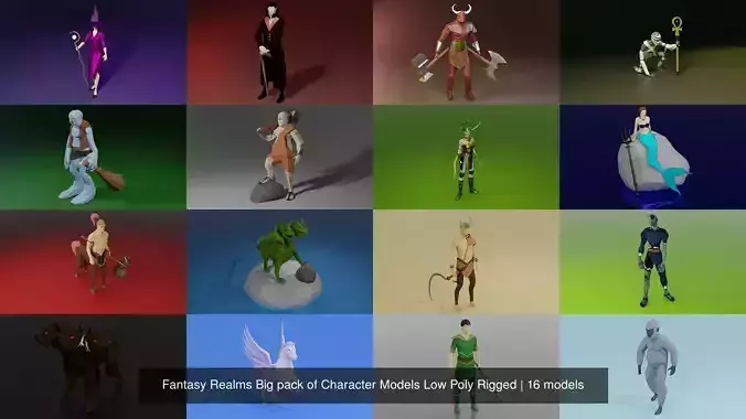 Fantasy Realms Big pack of Character Models Low Poly Rigged