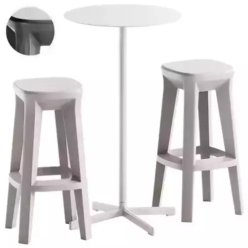 Neu Round Table High by Hay and Frozen Square Stool by Plust