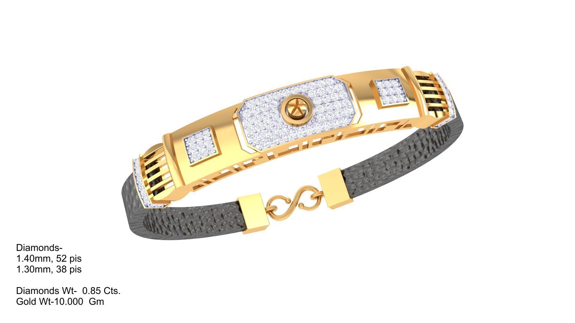 Screw Head Black Belt Unisex Diamond Bracelet 3dm stl obj gltf  3D print model_4