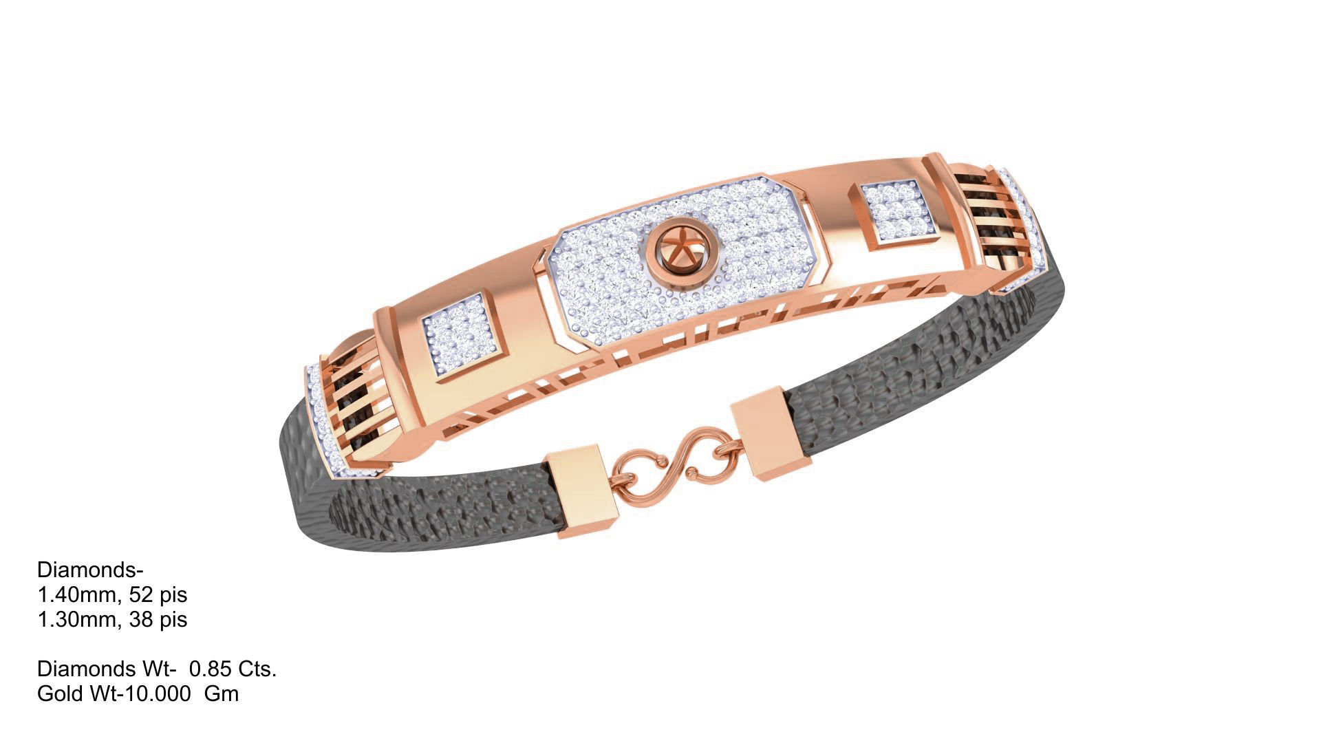 Screw Head Black Belt Unisex Diamond Bracelet 3dm stl obj gltf  3D print model_6