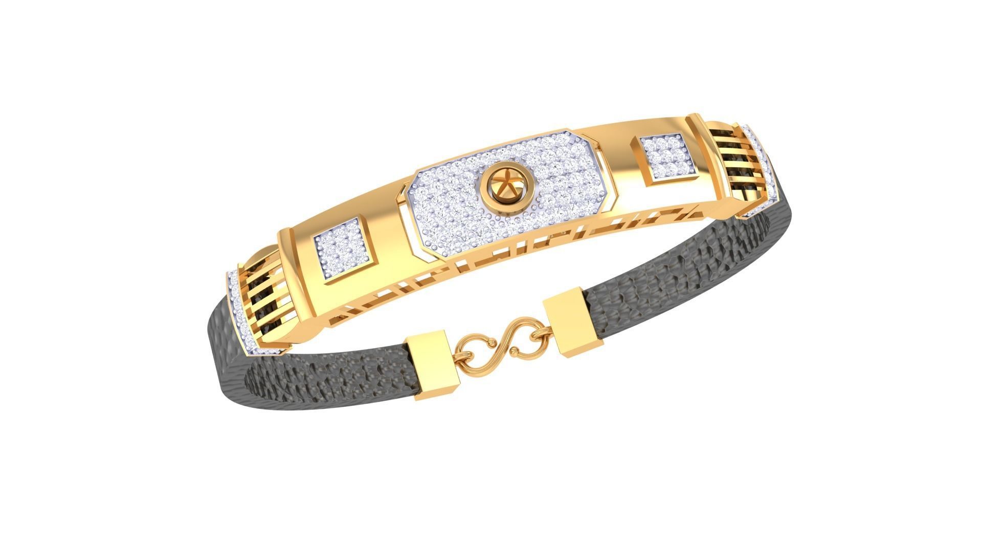 Screw Head Black Belt Unisex Diamond Bracelet 3dm stl obj gltf  3D print model_2