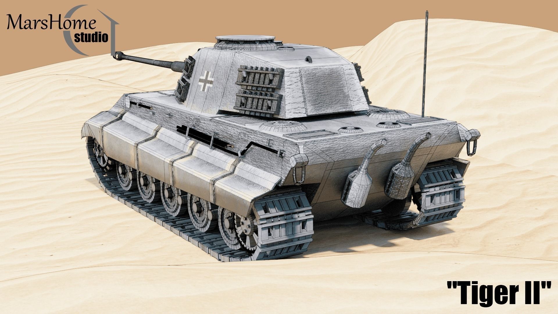 Tank - Tiger II Low-poly 3D model_4