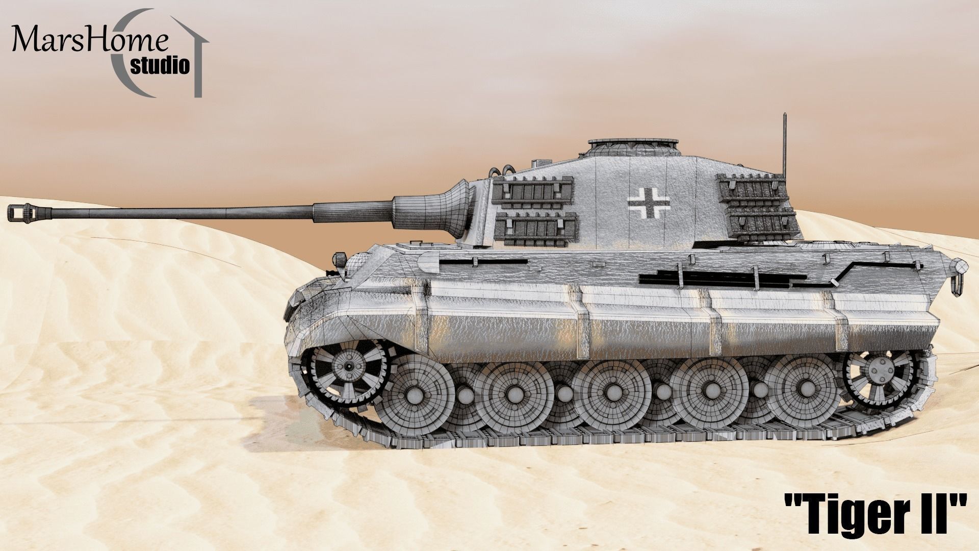 Tank - Tiger II Low-poly 3D model_3
