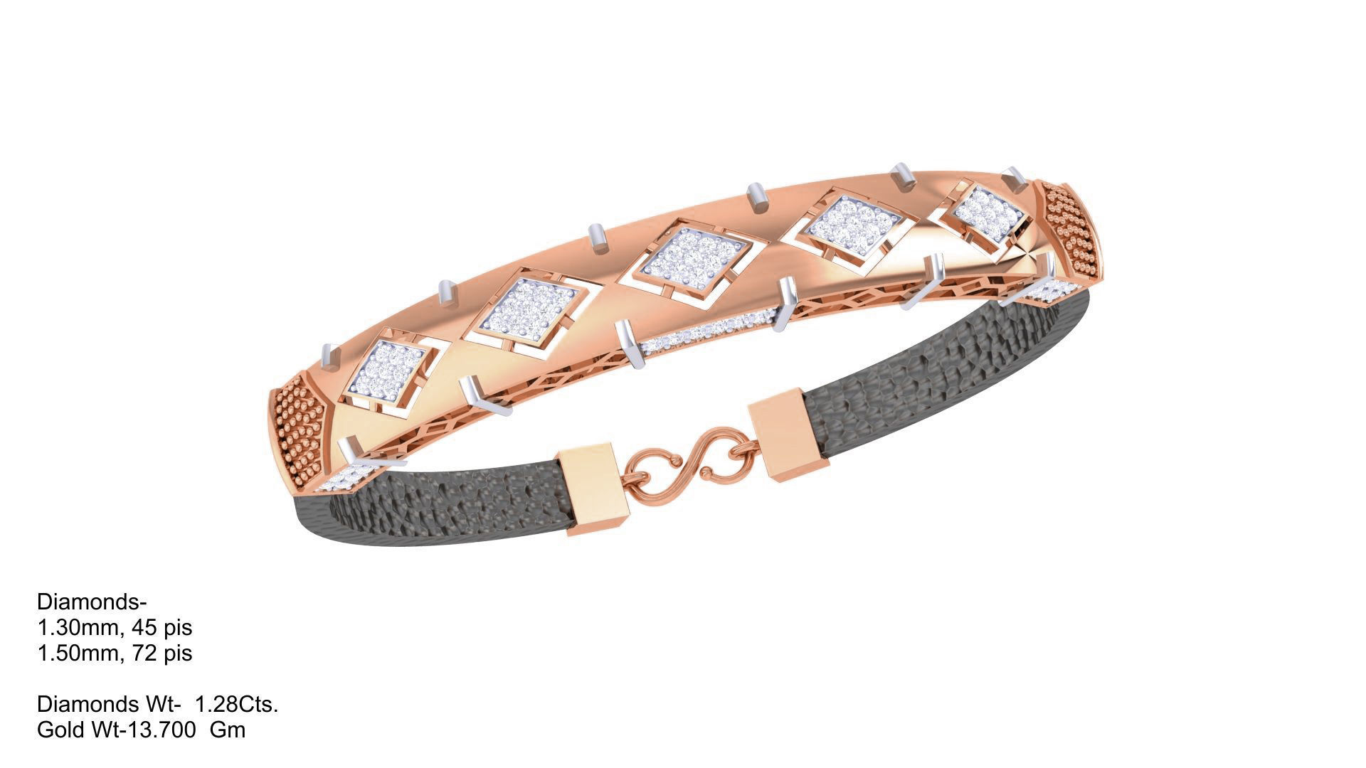 Black Belt Unisex Diamond Bracelet 3dm stl obj gltf glb 3mf 3D print model_5