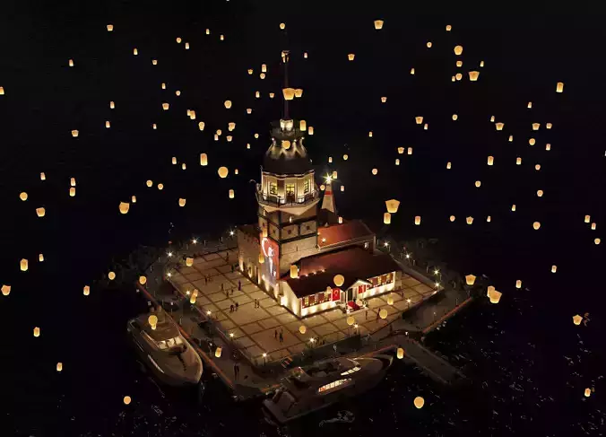 Exterior The Maidens Tower in Istanbul 3D model