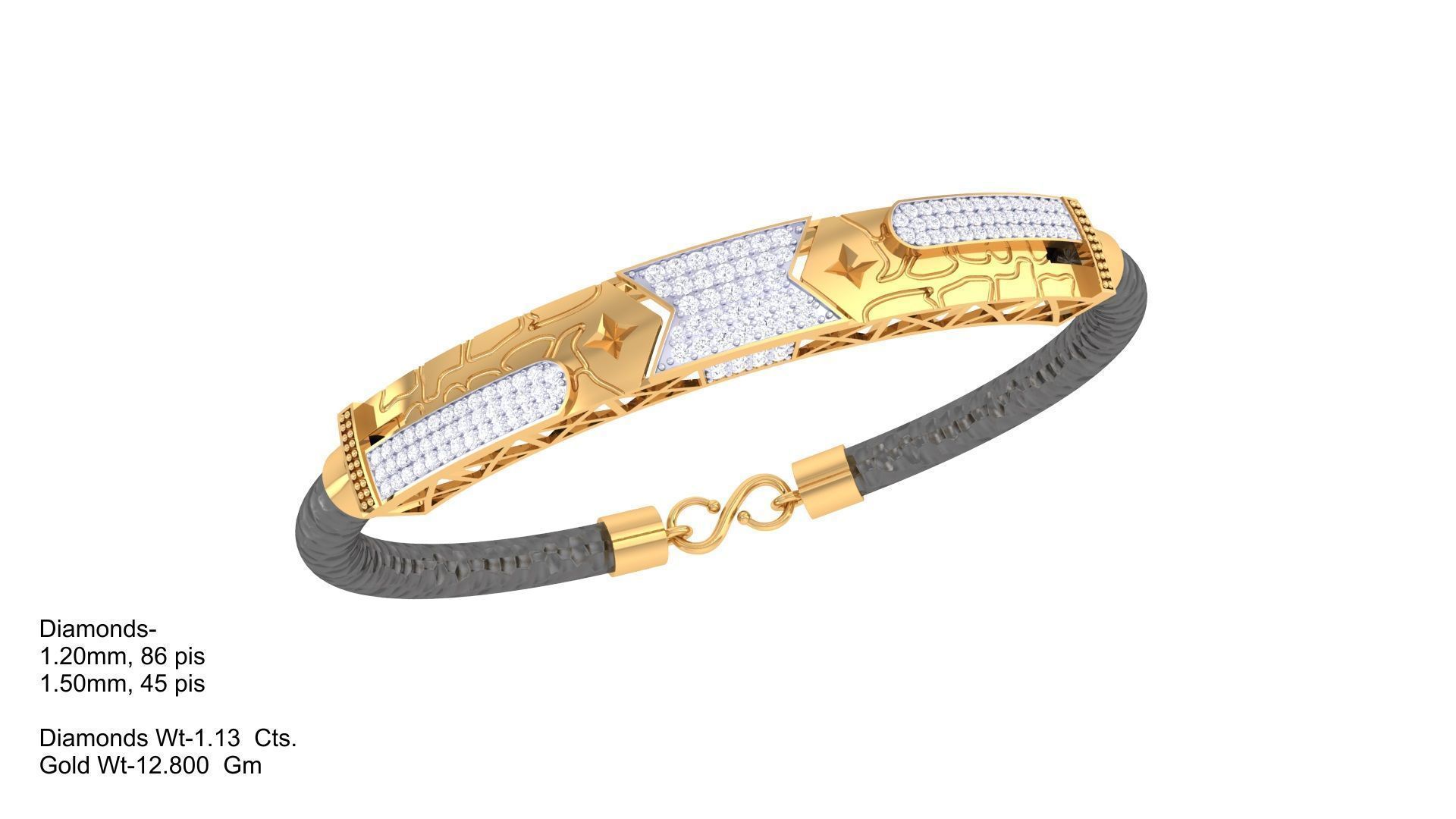 Star Black Belt Unisex Diamond Bracelet 3dm stl obj gltf glb 3mf 3D print model_4