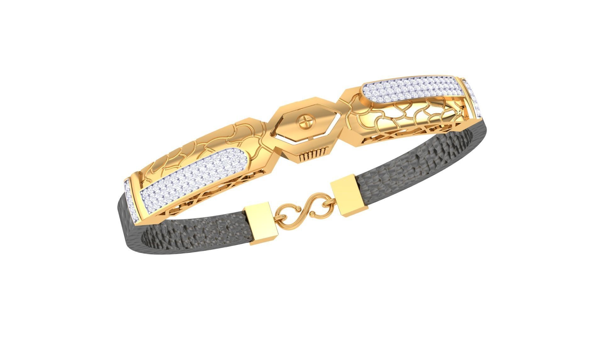 Screw Head Black Belt Unisex Diamond Bracelet 3dm stl obj gltf 3D print model_2