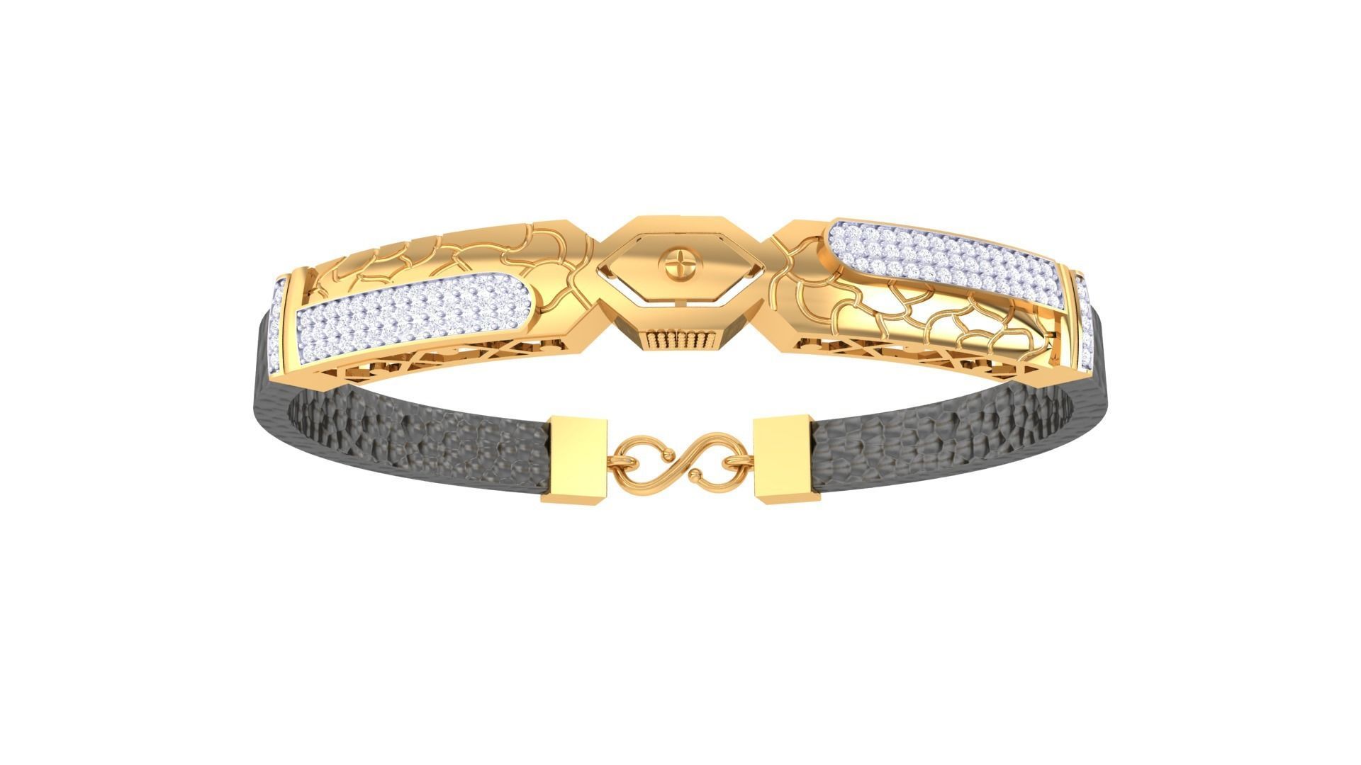 Screw Head Black Belt Unisex Diamond Bracelet 3dm stl obj gltf 3D print model_9