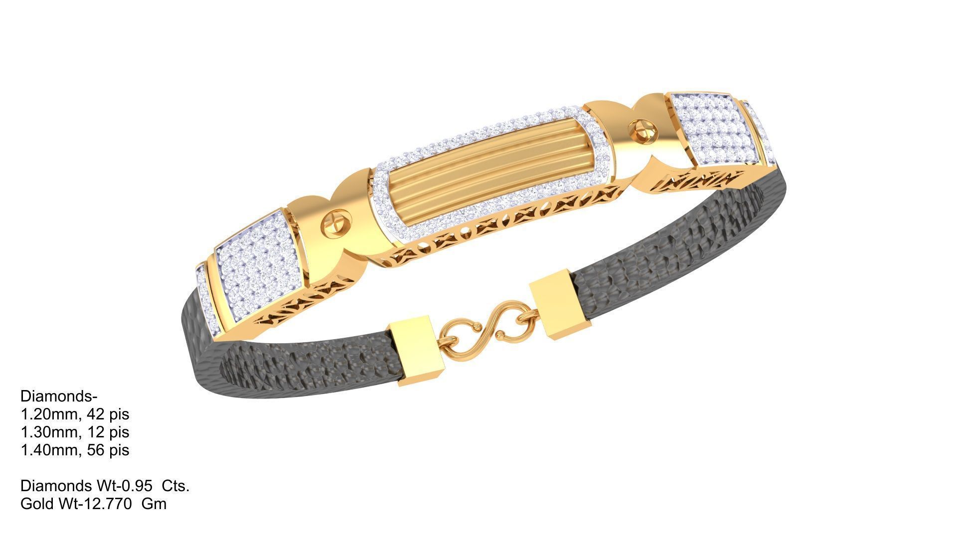 Screw Head Black Belt Unisex Diamond Bracelet 3dm stl obj gltf  3D print model_4