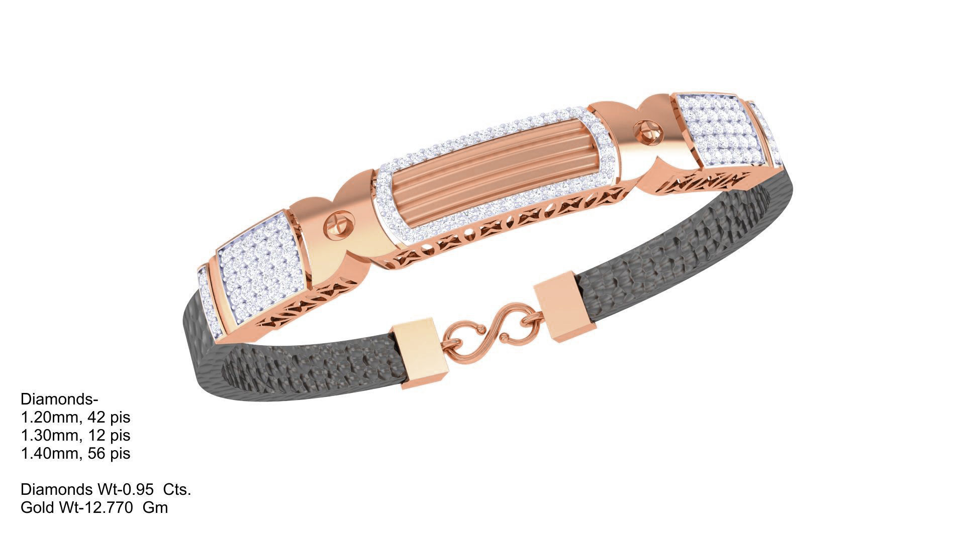 Screw Head Black Belt Unisex Diamond Bracelet 3dm stl obj gltf  3D print model_6