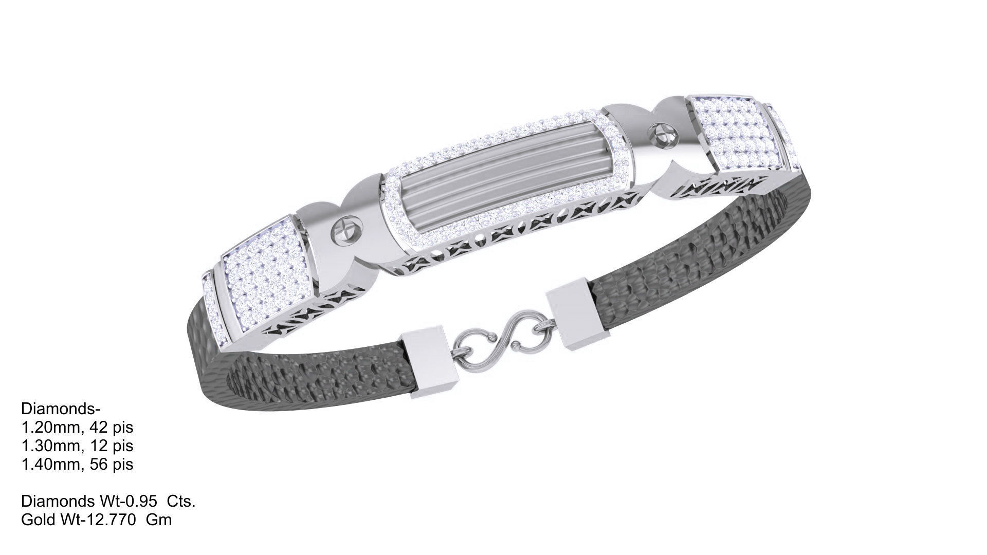 Screw Head Black Belt Unisex Diamond Bracelet 3dm stl obj gltf  3D print model_5