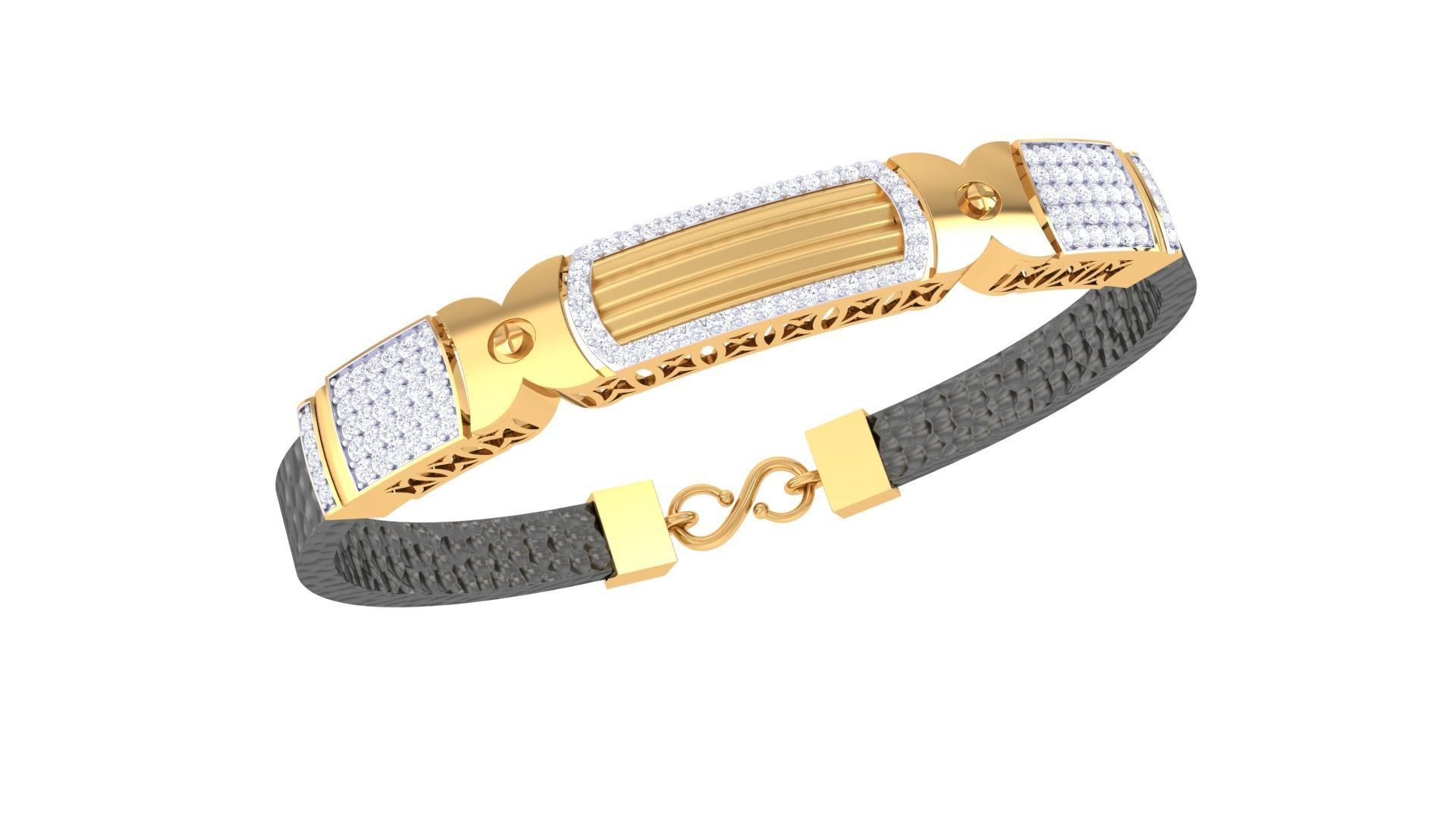 Screw Head Black Belt Unisex Diamond Bracelet 3dm stl obj gltf  3D print model_2