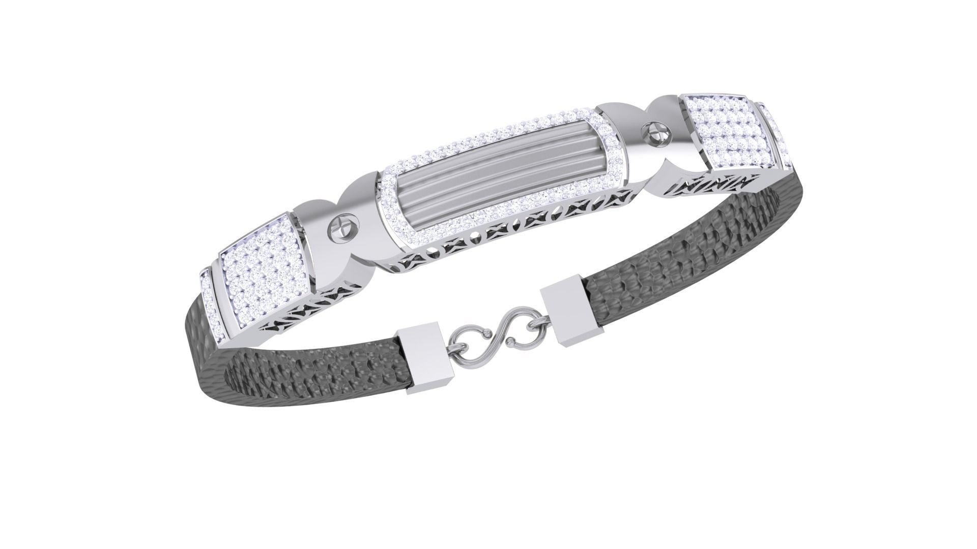 Screw Head Black Belt Unisex Diamond Bracelet 3dm stl obj gltf  3D print model_7